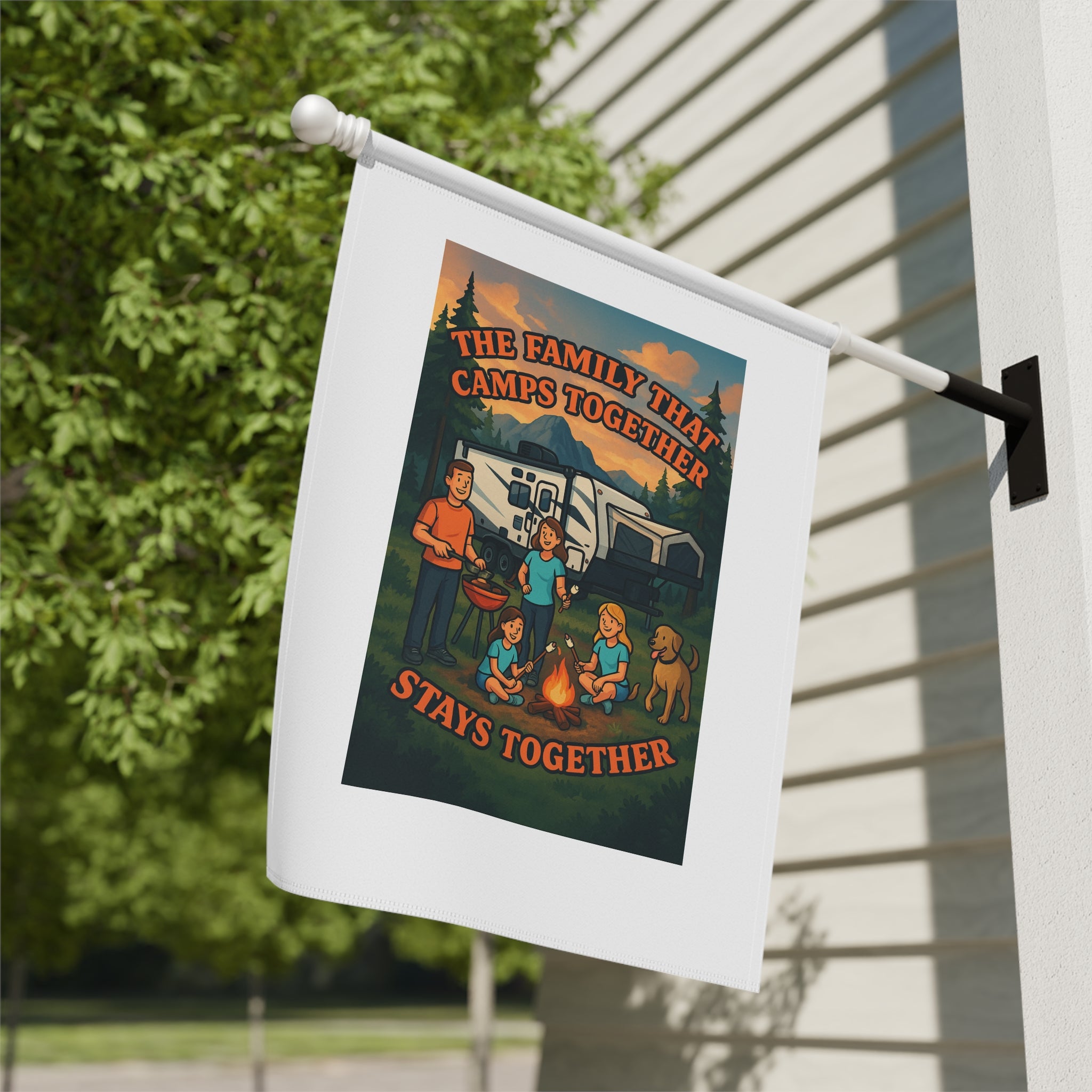 Camping Family Banner, Outdoor Decor, Garden Flag, Family Reunion Gift, RV Fun Sign, Camping Themed Home Decor