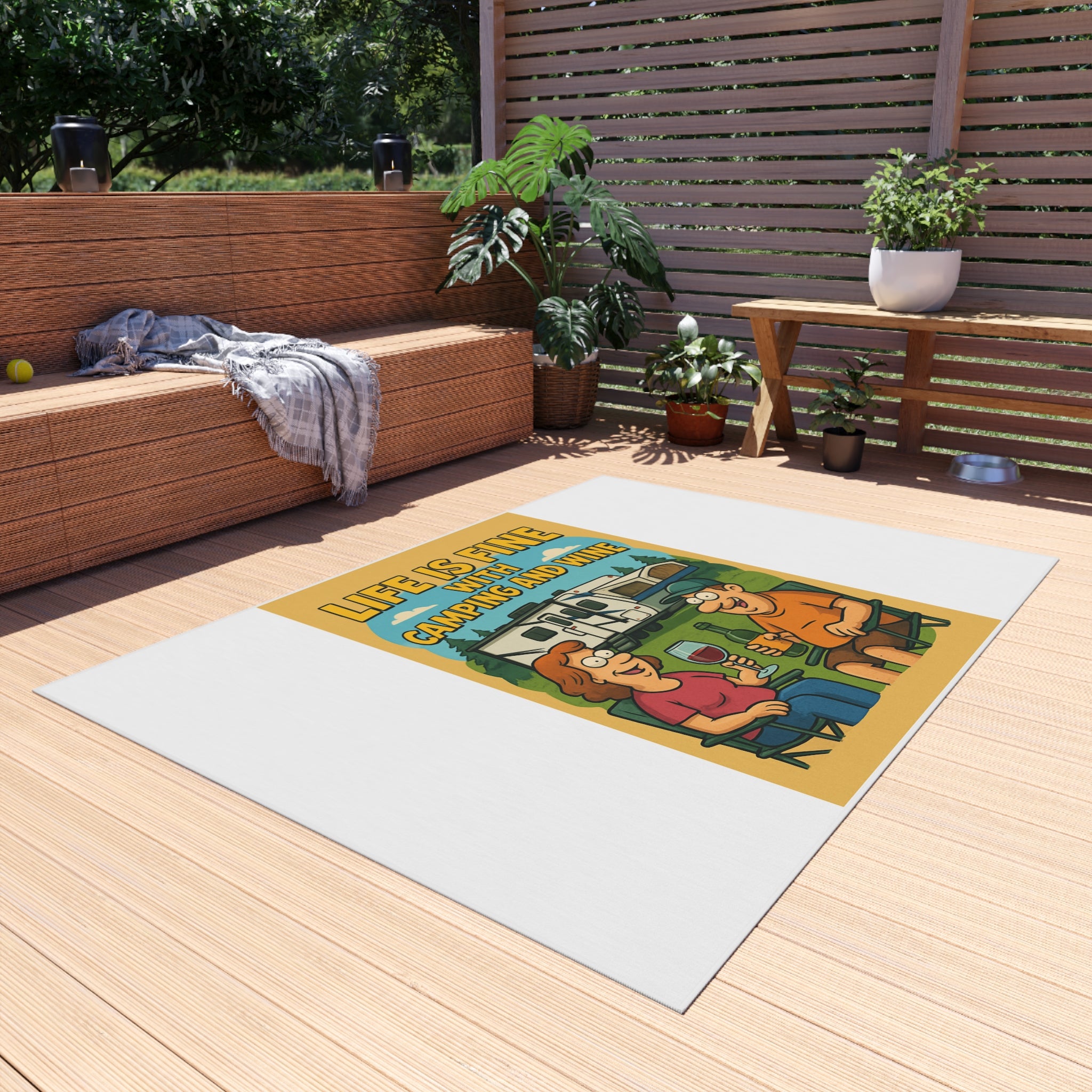 Camping and Wine Outdoor Rug | Perfect for Picnics, Backyard Gatherings, RV Adventures, Outdoor Dining, and Home Decor