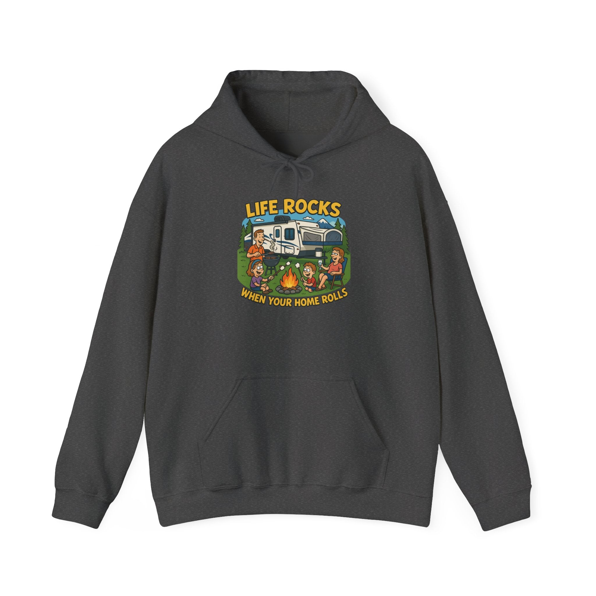 Campfire Adventure Hoodie with Retro Design, Cozy Gift for Outdoor Lovers, Perfect for Camping, Road Trips, and Casual Wear