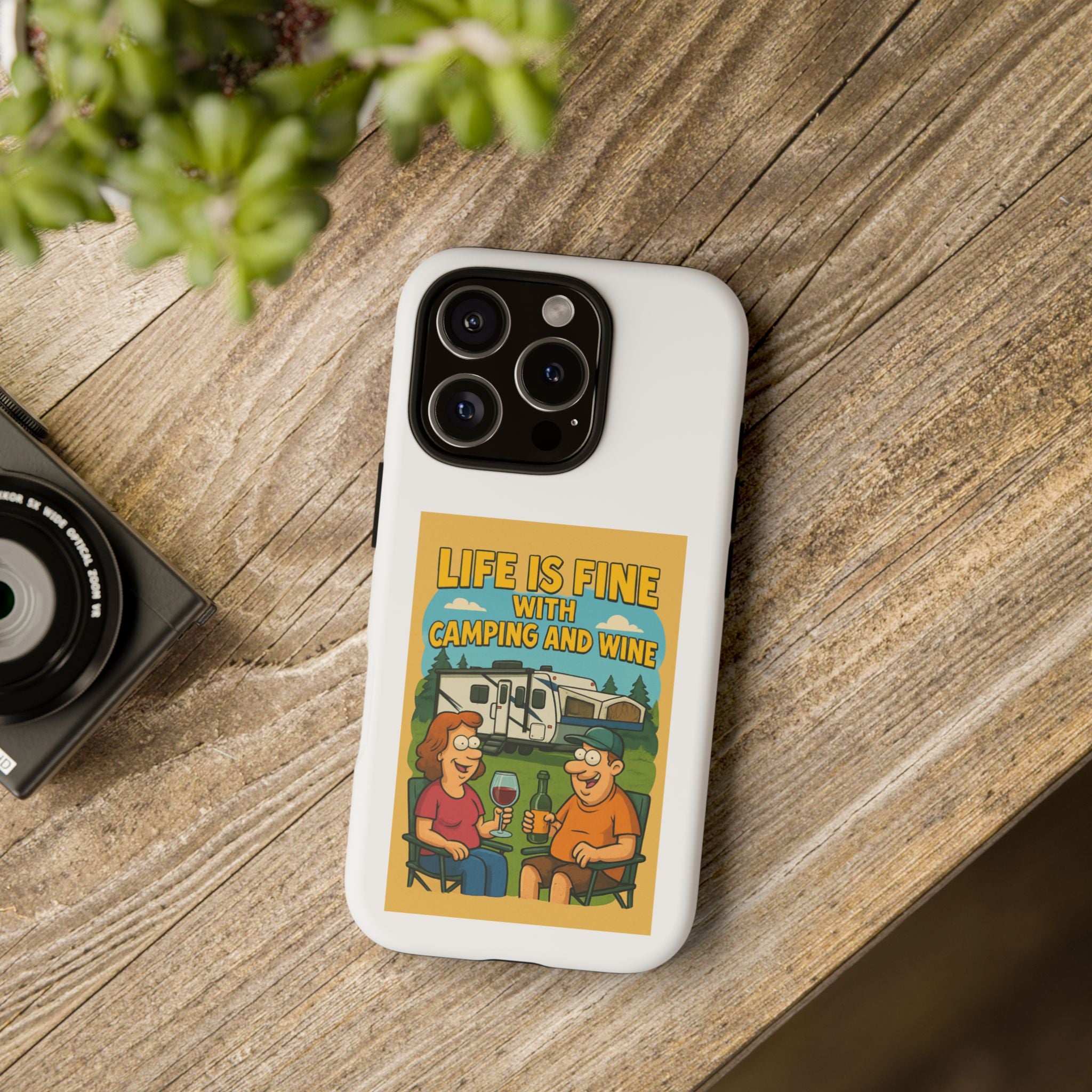 Camping & Wine Phone Case, Outdoor Adventure Accessory, Fun Gift for Campers, Summer Travel Essential, RV Lover Present