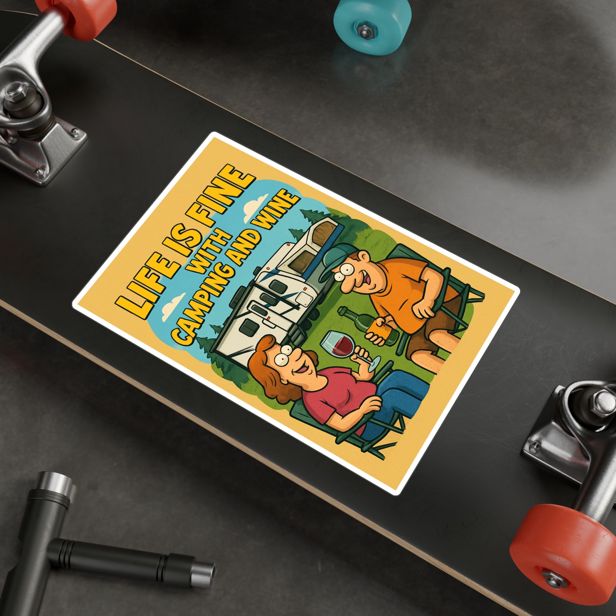 Life is Fine Camping and Wine | Kiss-Cut Vinyl Decals | Fun Outdoor Decor, RV Life Stickers, Gift for Campers, Hiking Gear