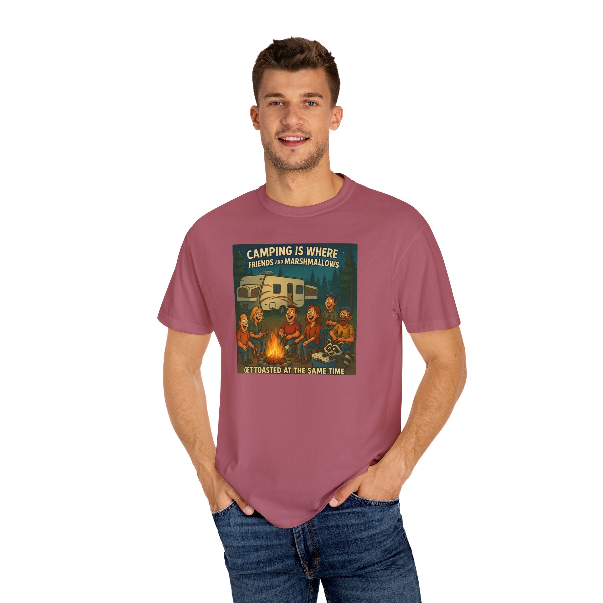 Camping T-Shirt: Get Toasted with Friends, Unisex Garment-Dyed Tee, Outdoor Adventure Shirt, Camping Gift, Summer BBQ Shirt, Family [...]