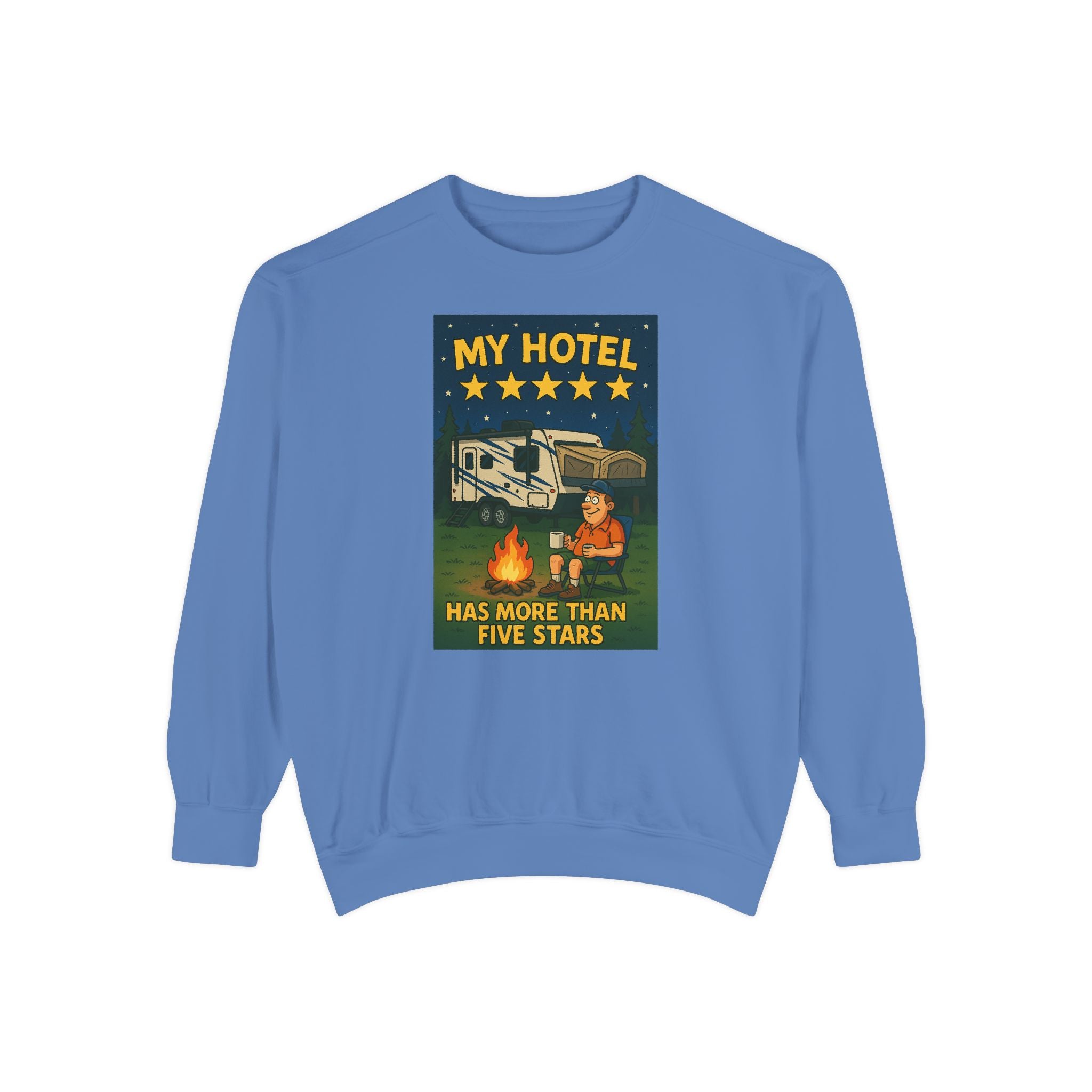 My Hotel Sweatshirt - Cozy Camping Apparel, Unisex Garment-Dyed Sweatshirt for Outdoor Lovers, Perfect for Bonfire Nights, Gift for Campers