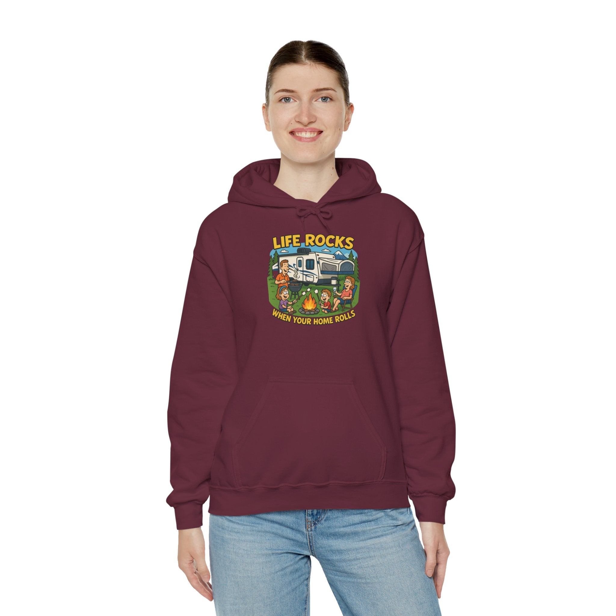 Campfire Adventure Hoodie with Retro Design, Cozy Gift for Outdoor Lovers, Perfect for Camping, Road Trips, and Casual Wear