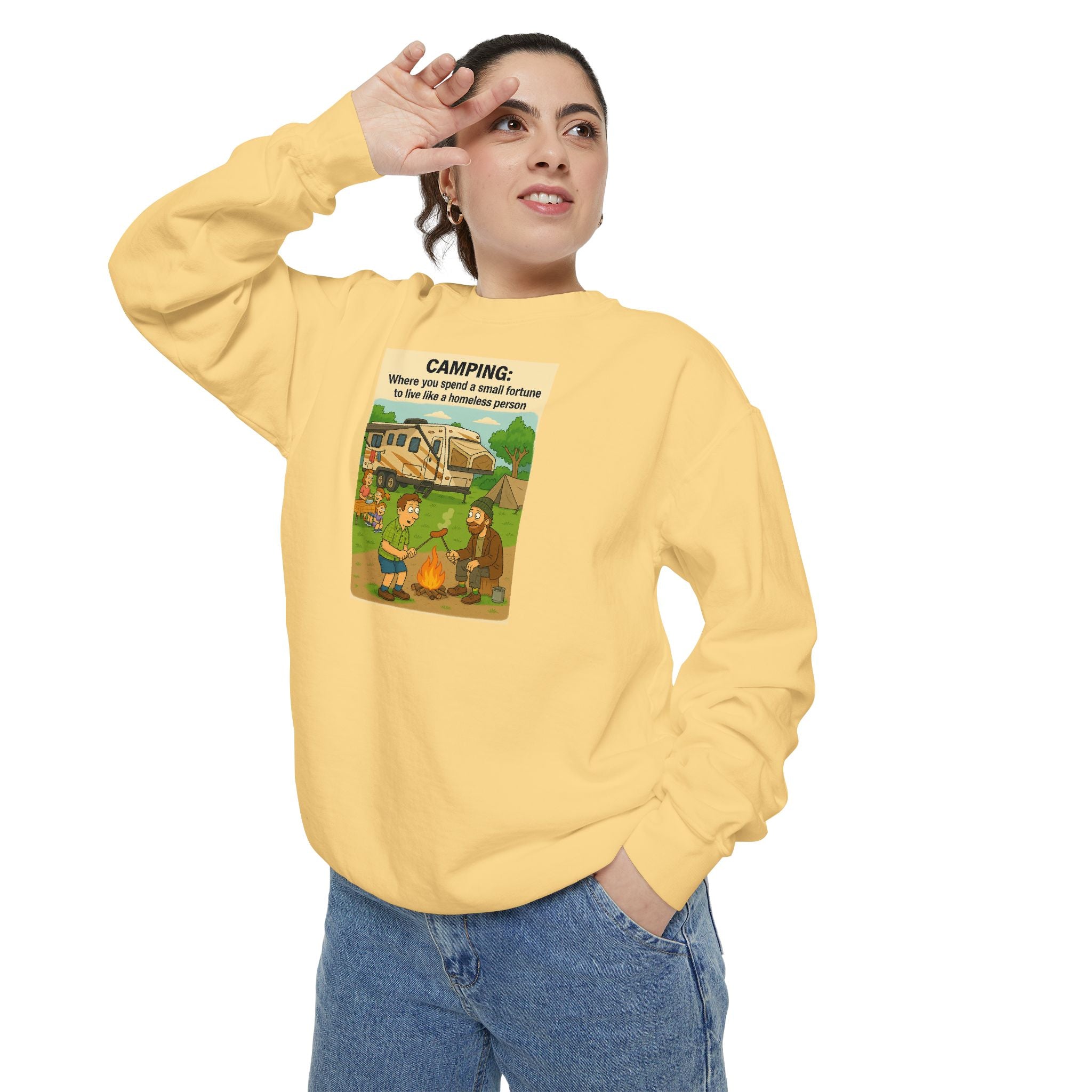 Camping Adventure Sweatshirt, Unisex Garment-DyedPullover, Cozy Casual Wear, Outdoor Enthusiast Gift, Camping Trip Apparel