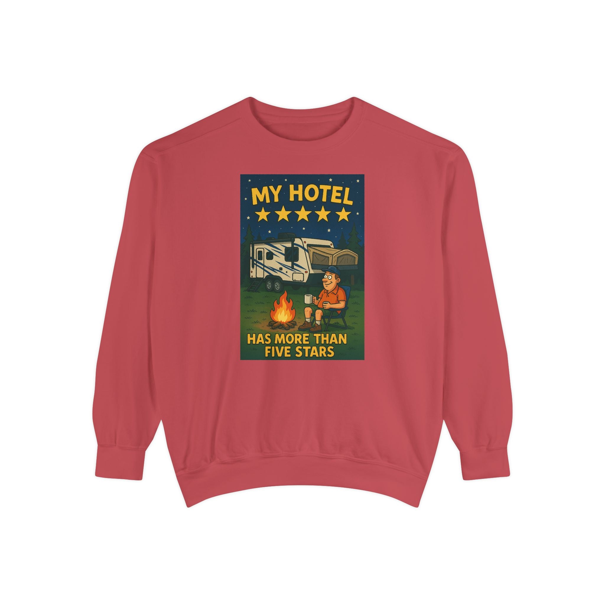 My Hotel Sweatshirt - Cozy Camping Apparel, Unisex Garment-Dyed Sweatshirt for Outdoor Lovers, Perfect for Bonfire Nights, Gift for Campers