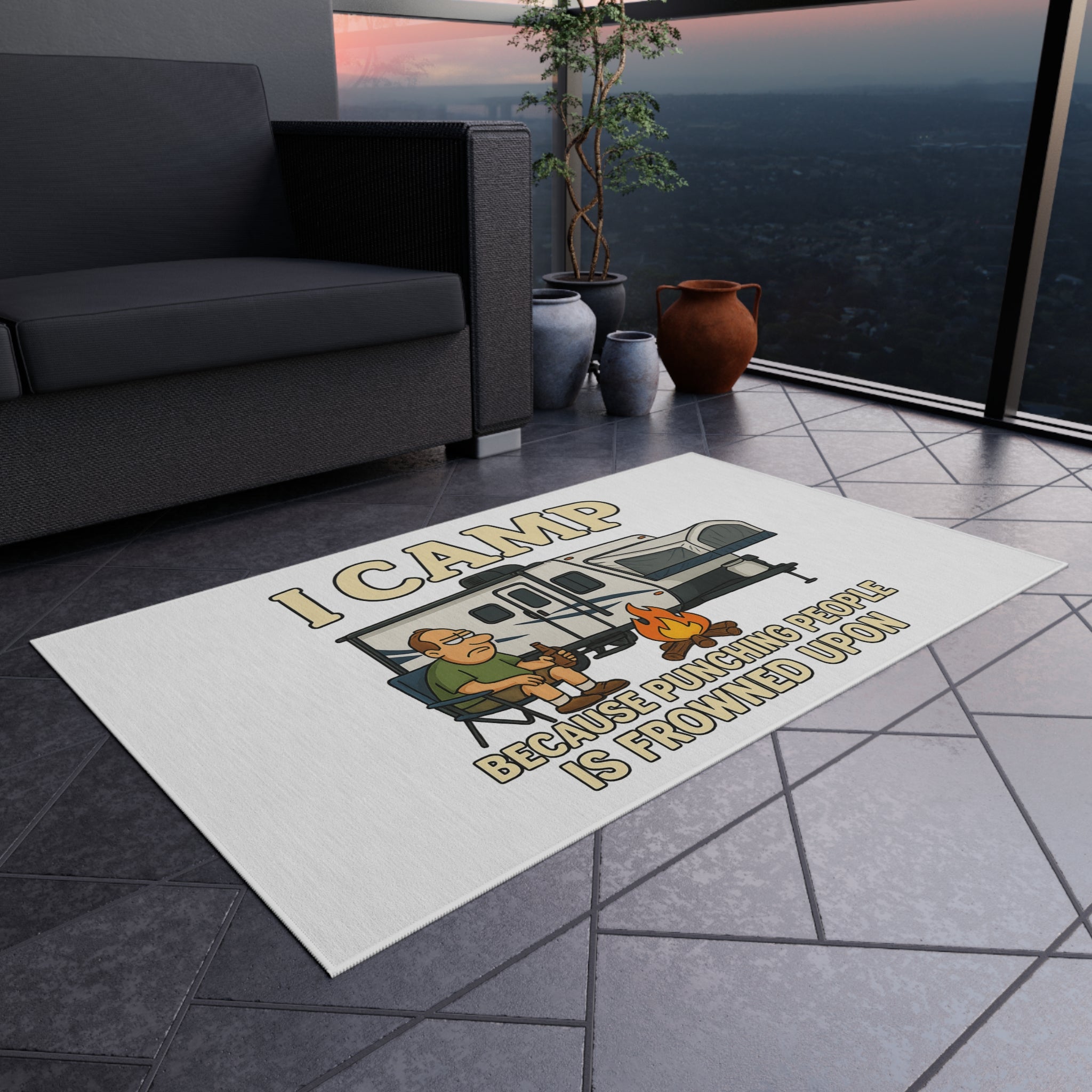 I Camp Outdoor Rug - Fun Camping Decor for RV Enthusiasts