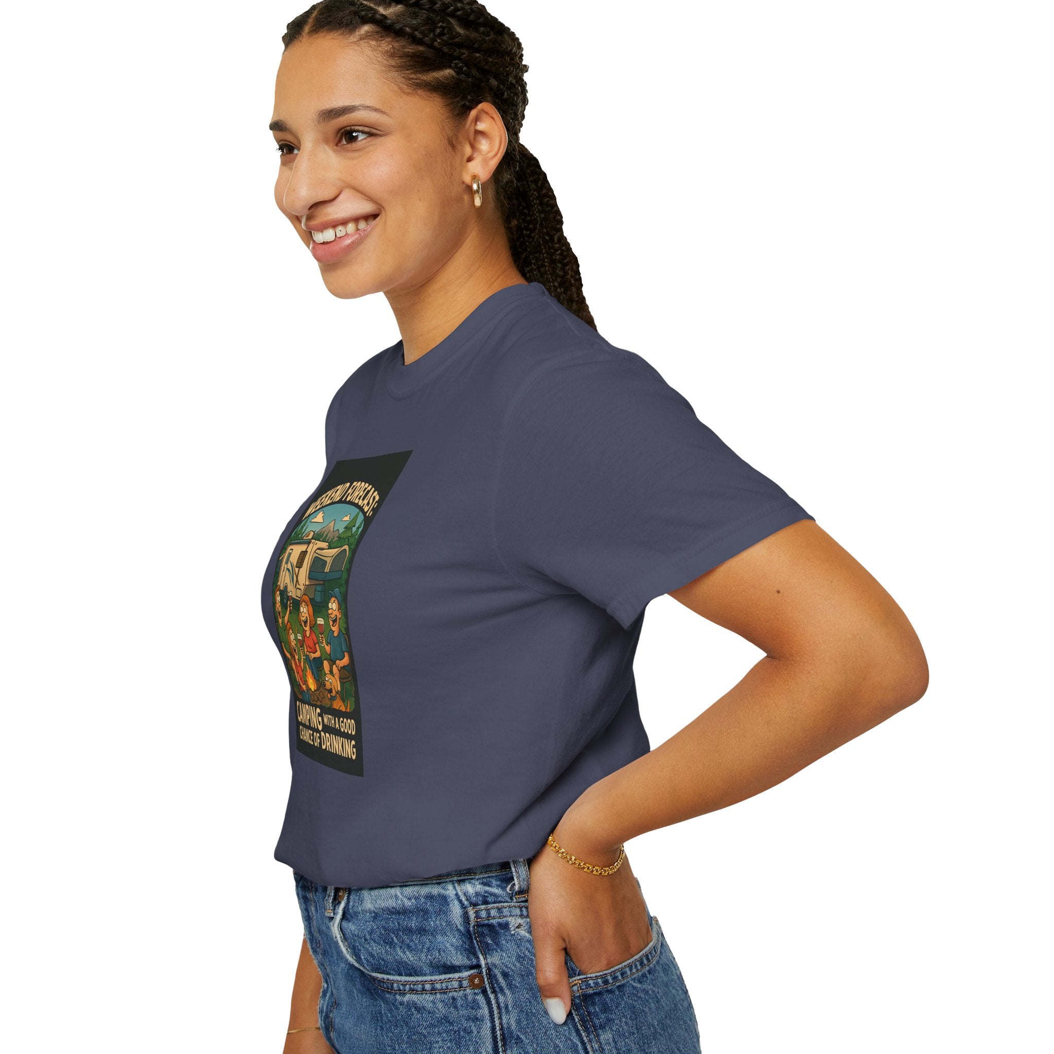 Camping Forecast T-Shirt, Unisex Graphic Tee, Gift for Campers, Outdoor Adventure Apparel, Weekend Getaway Shirt, Nature Lover's Tee