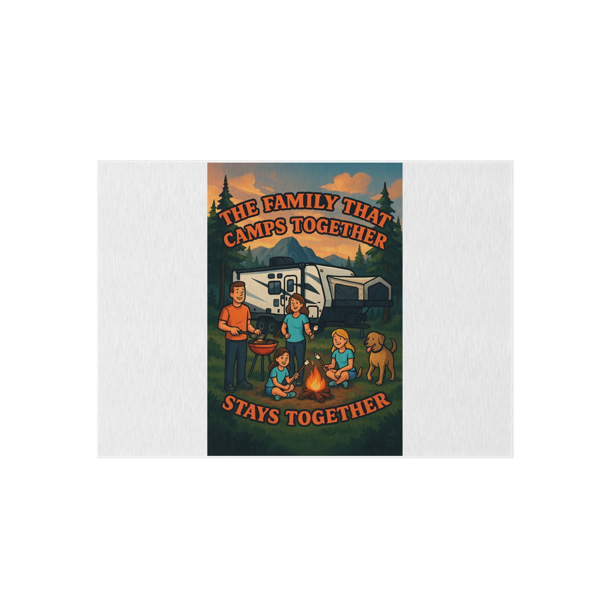 Camping Family Outdoor Rug, Cozy Camp Mat, RV Decor, Family Gathering Accessories, Outdoor Living Essentials