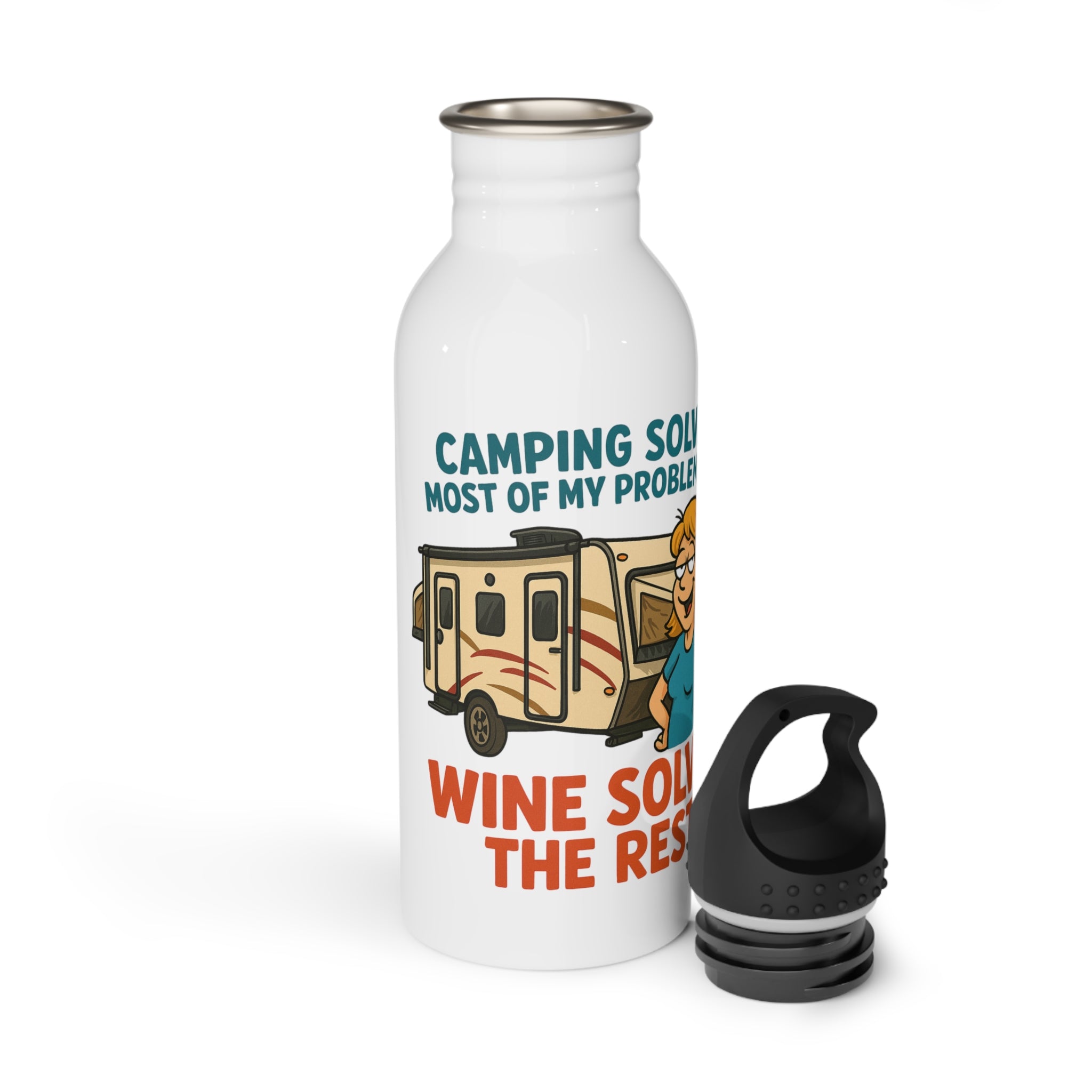 Camping Wine Problem Solver Water Bottle, Travel Mug, Outdoor Gear Gift, Fun Camping Accessories, Adventure Hydration Bottle