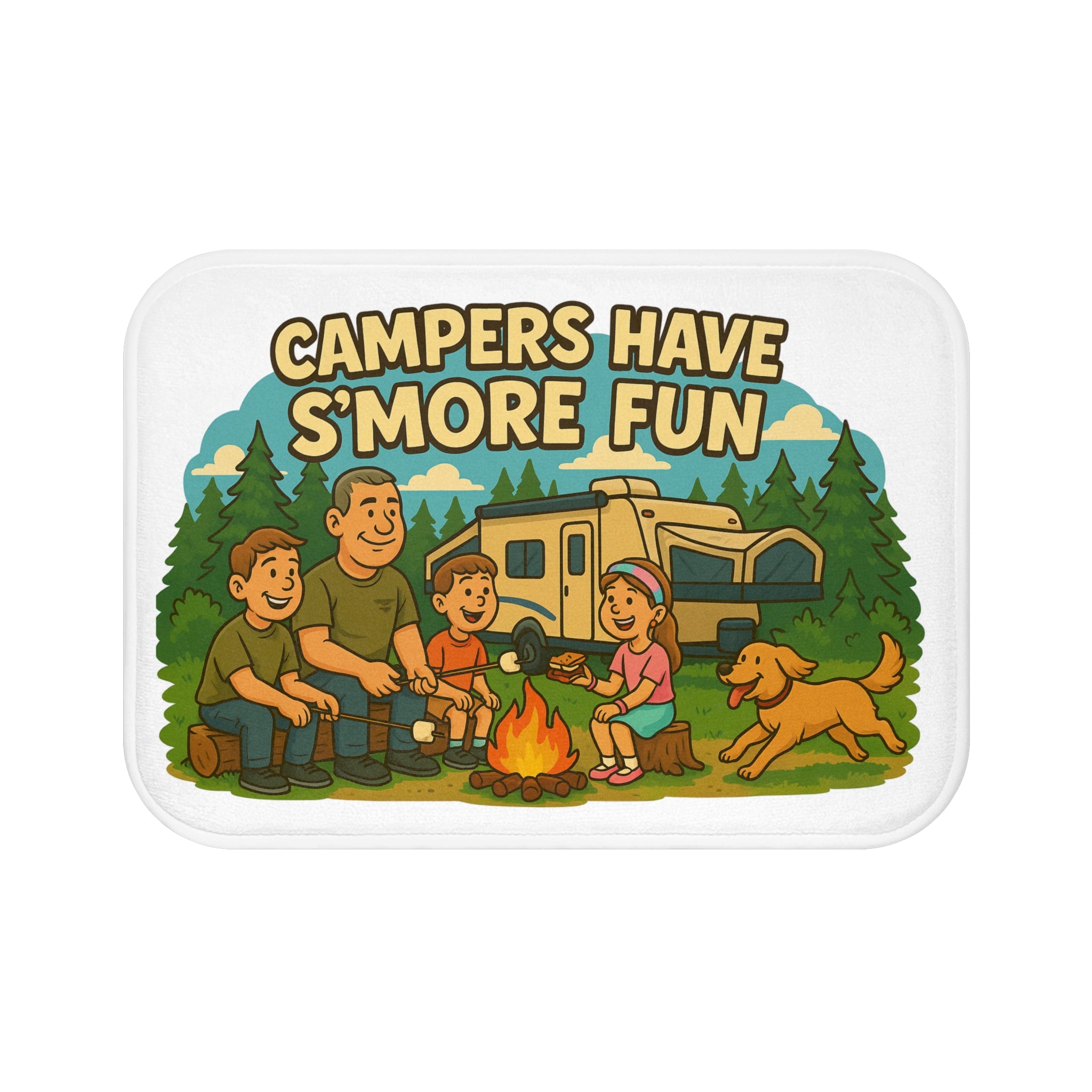 Camping Bath Mat - Fun Campers Design, Outdoor Decor, S'mores Lovers Gift, Bathroom Accessory, Family Camping Theme