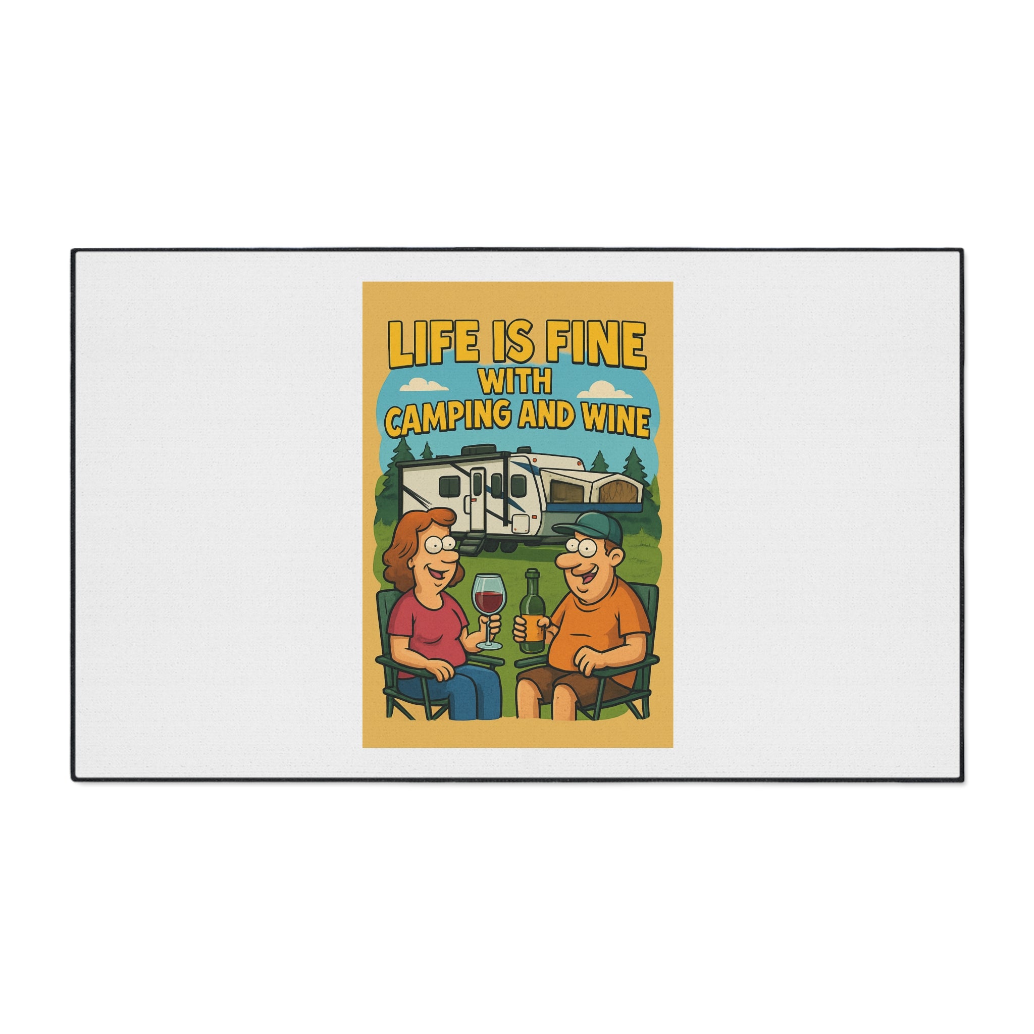 Camping & Wine Floor Mat, Outdoor Adventure Decor, RV Welcome Mat, Gifts for Campers, Fun Home Entrance Rug, Life is Fine with Camping [...]