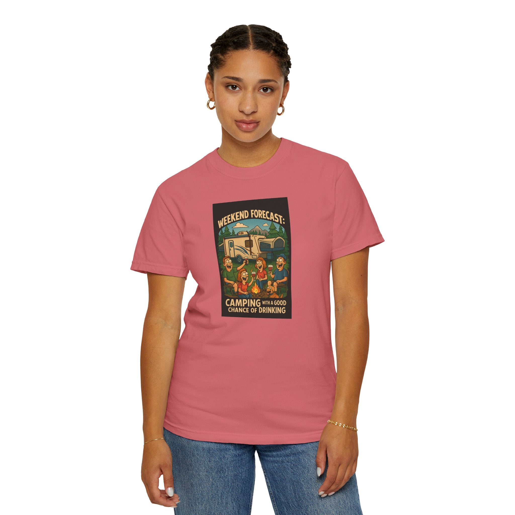 Camping Forecast T-Shirt, Unisex Graphic Tee, Gift for Campers, Outdoor Adventure Apparel, Weekend Getaway Shirt, Nature Lover's Tee