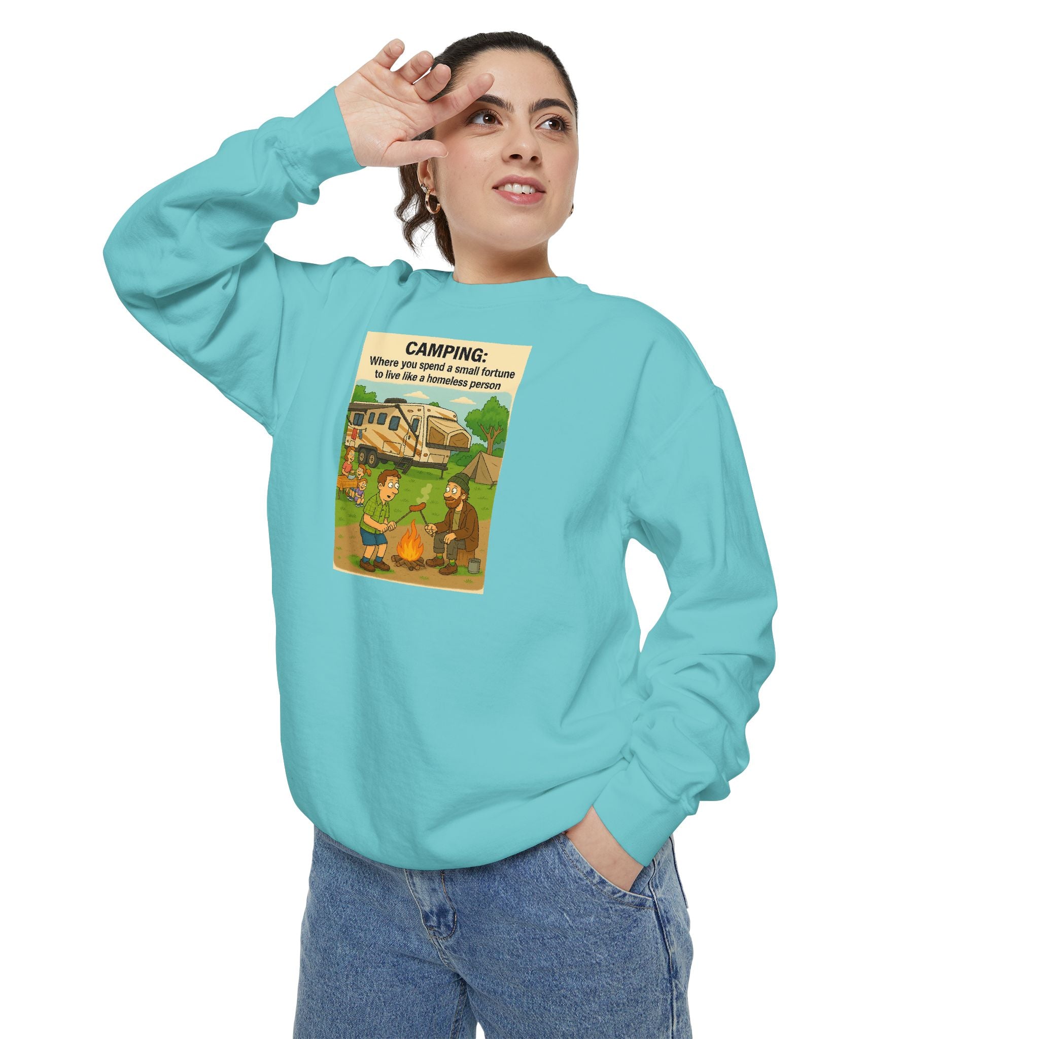 Camping Adventure Sweatshirt, Unisex Garment-DyedPullover, Cozy Casual Wear, Outdoor Enthusiast Gift, Camping Trip Apparel