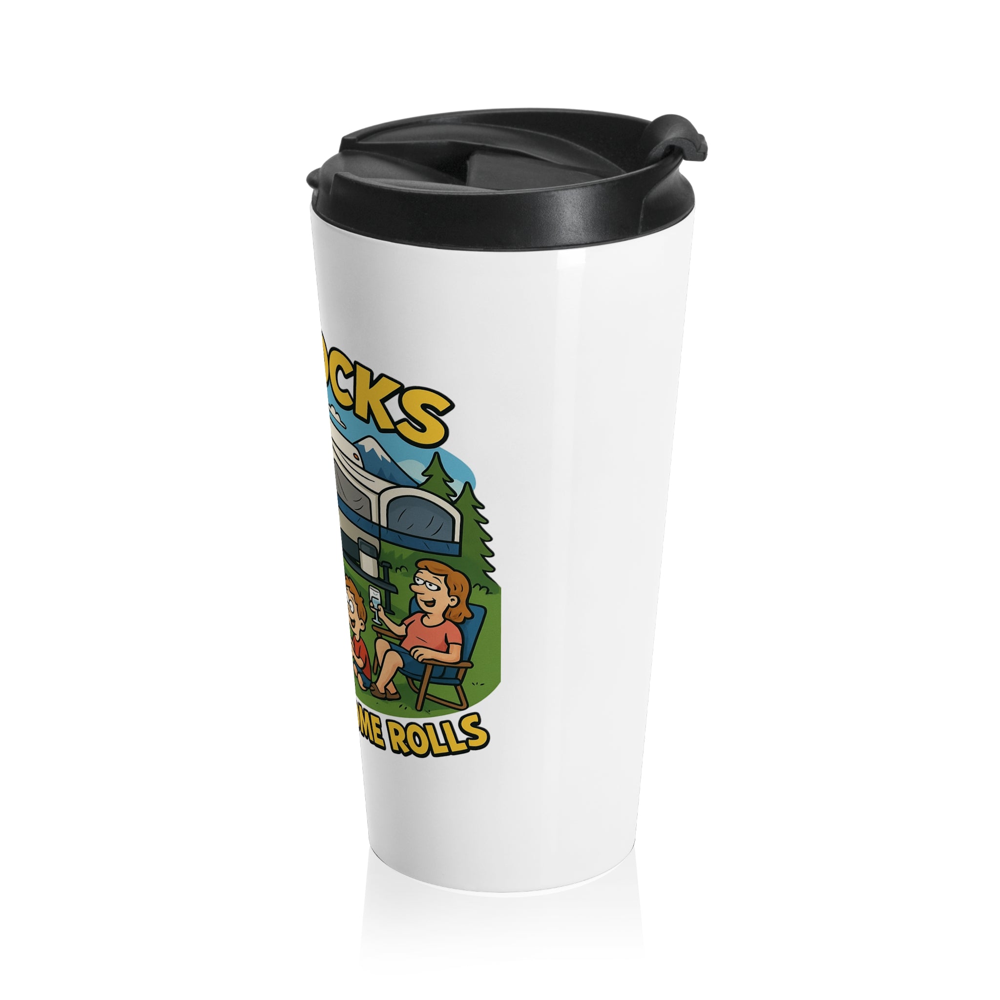 Adventure-Themed Stainless Steel Travel Mug | Camping Coffee Cup | Outdoorsy Gift | Road Trip Essential | Life Rocks Design