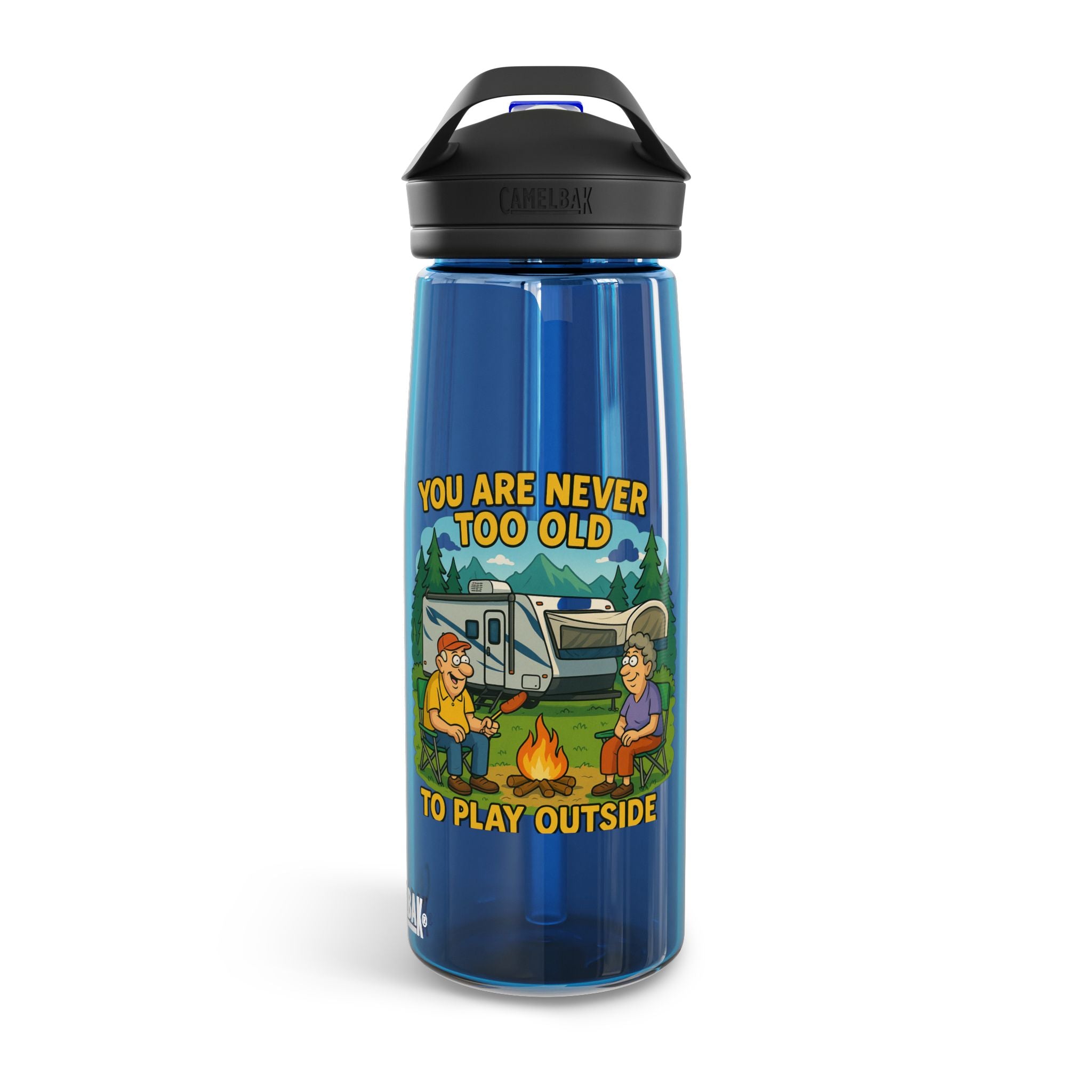 Vintage Camping Water Bottle - "You Are Never Too Old to Play Outside"
