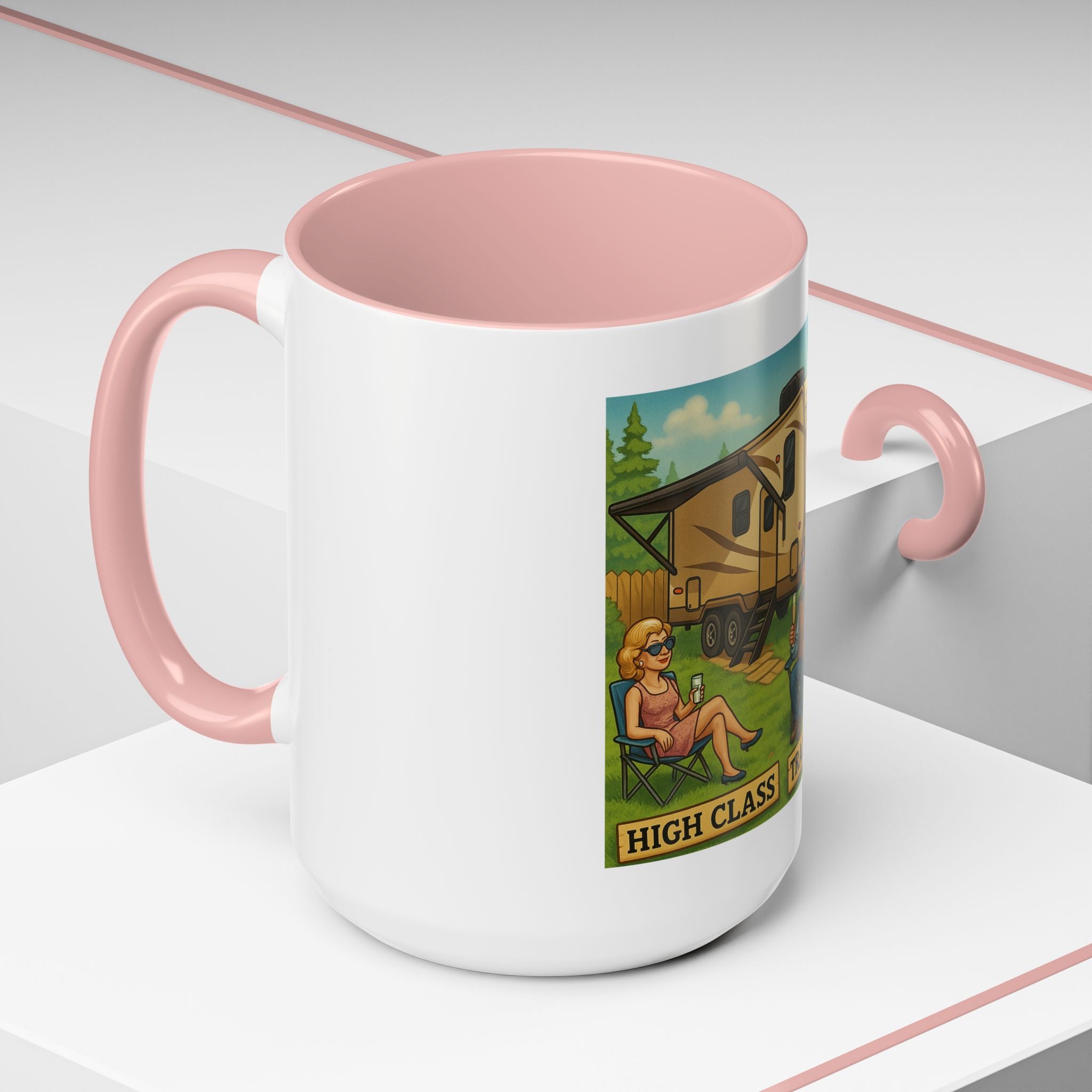 High Class Trailer Trash Coffee Mug - Fun Campfire Ceramic Tea Cup