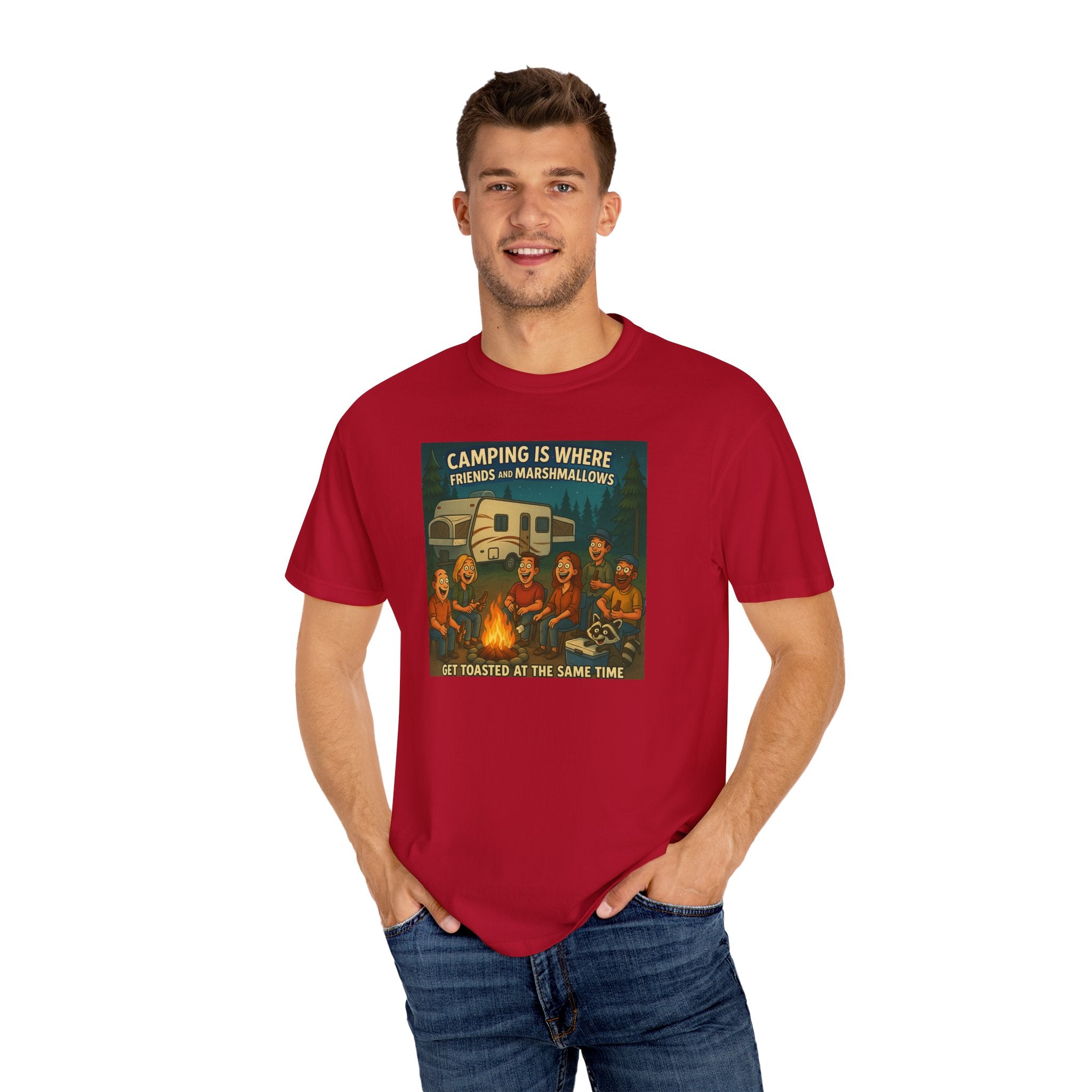 Camping T-Shirt: Get Toasted with Friends, Unisex Garment-Dyed Tee, Outdoor Adventure Shirt, Camping Gift, Summer BBQ Shirt, Family [...]