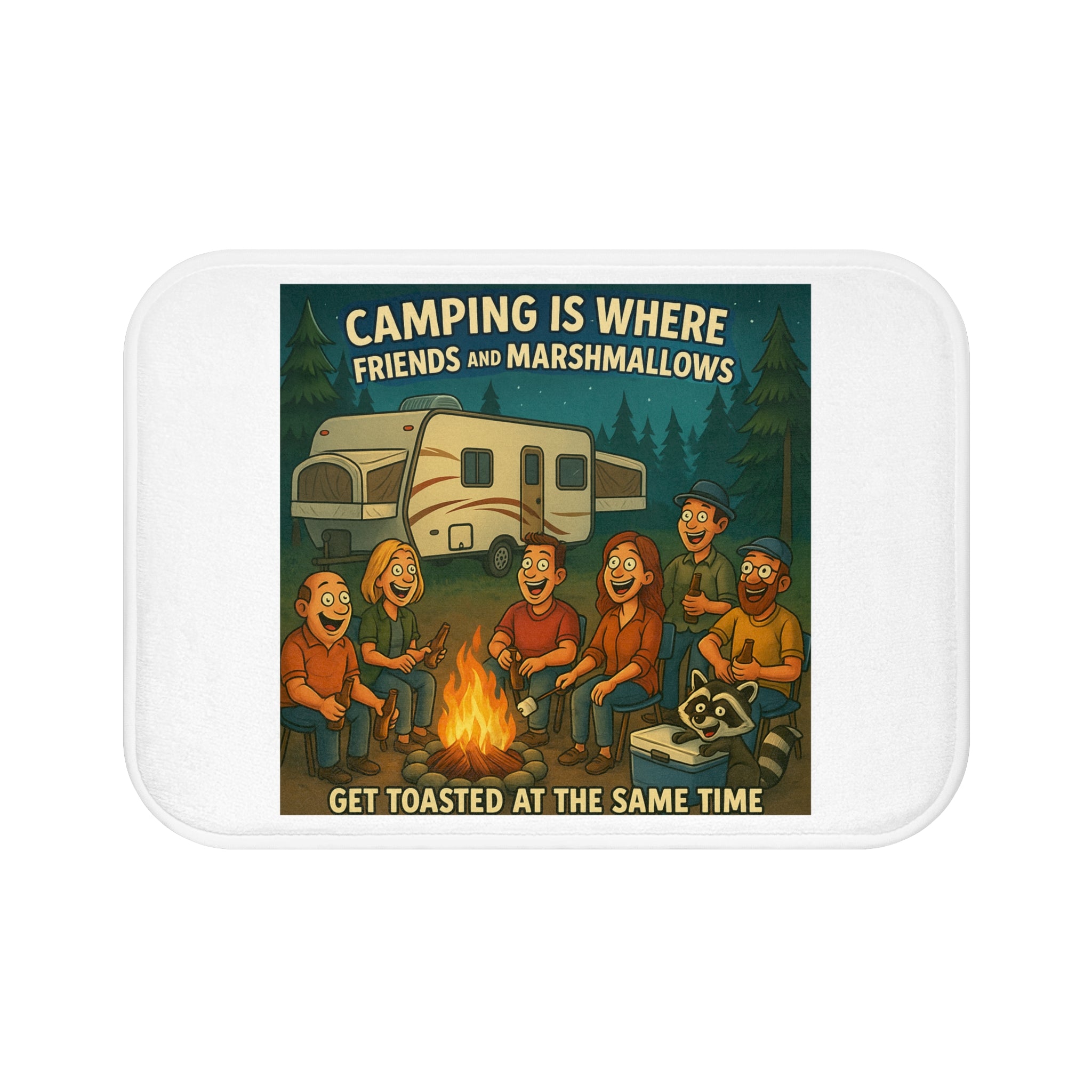 Camping-Themed Bath Mat, Funny Bathroom Decor, Soft Absorbent Rug, Gift for Campers, Outdoor Enthusiasts, Cottage Decor