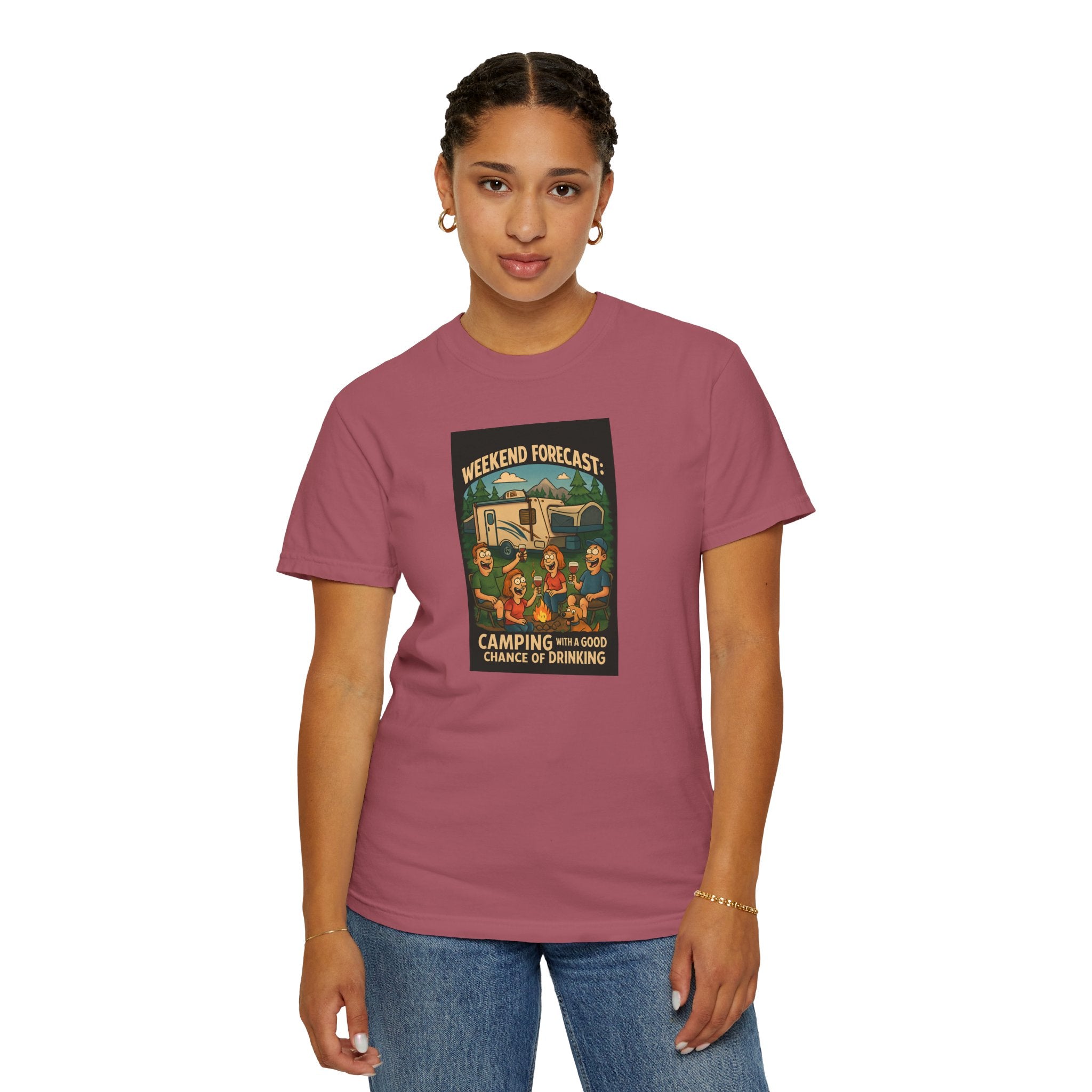 Camping Forecast T-Shirt, Unisex Graphic Tee, Gift for Campers, Outdoor Adventure Apparel, Weekend Getaway Shirt, Nature Lover's Tee