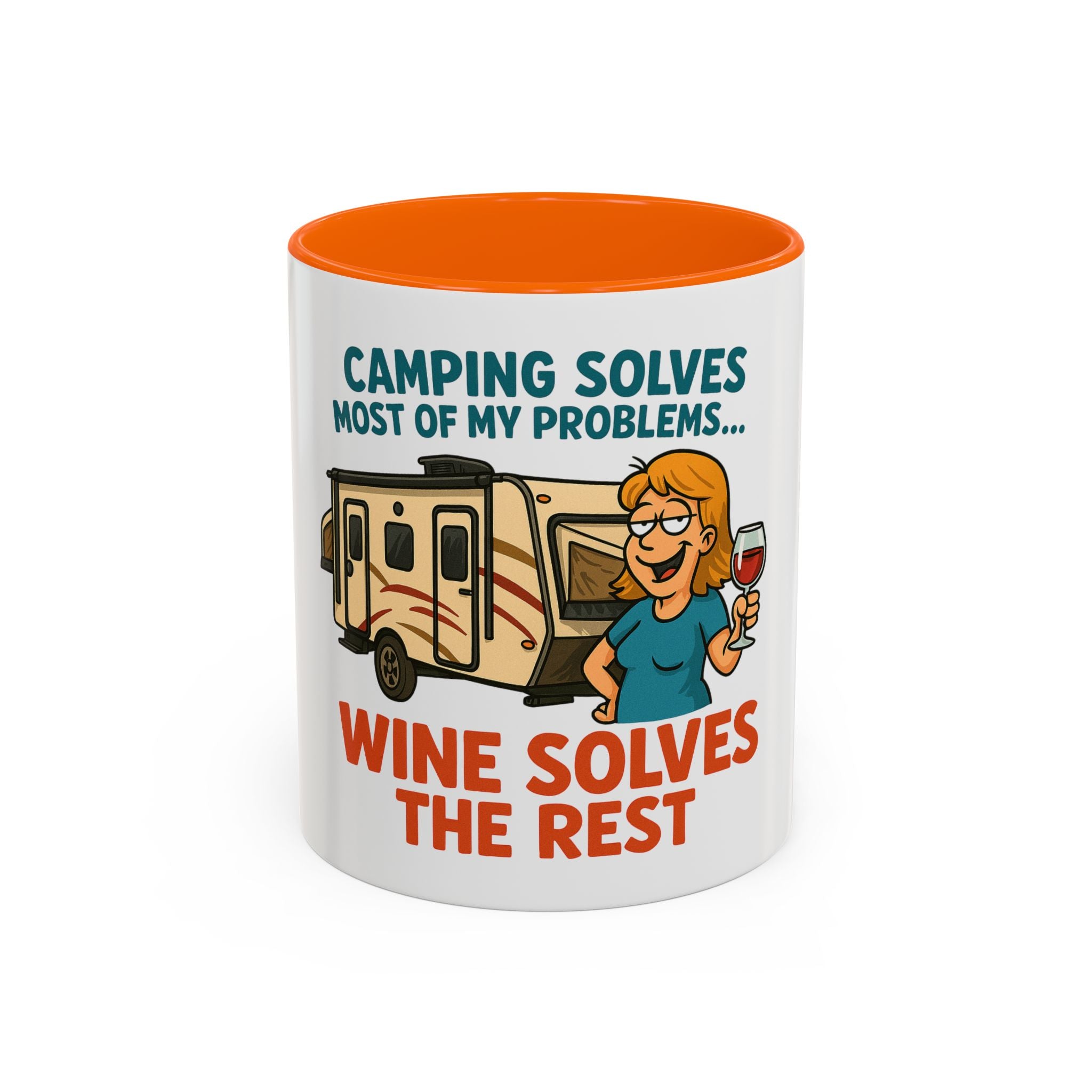 Camping Coffee Mug - Wine Solves the Rest - Fun Camper Mug for Nature Lovers, Gift for Adventurers, Travel Mug, Coffee Lover's Gift