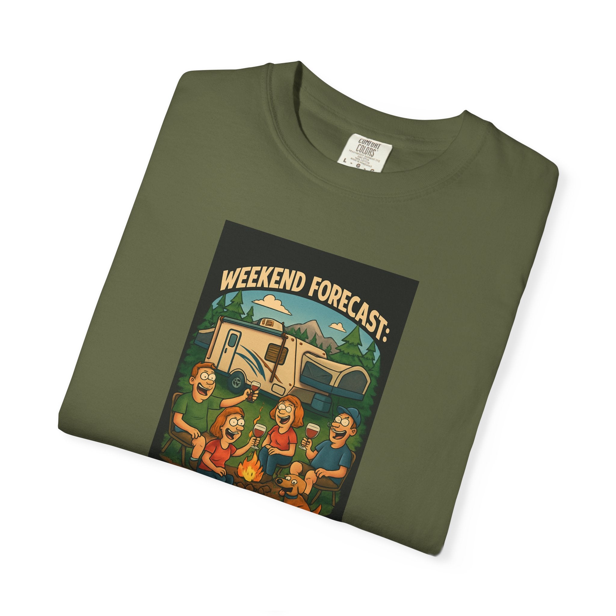 Camping Forecast T-Shirt, Unisex Graphic Tee, Gift for Campers, Outdoor Adventure Apparel, Weekend Getaway Shirt, Nature Lover's Tee