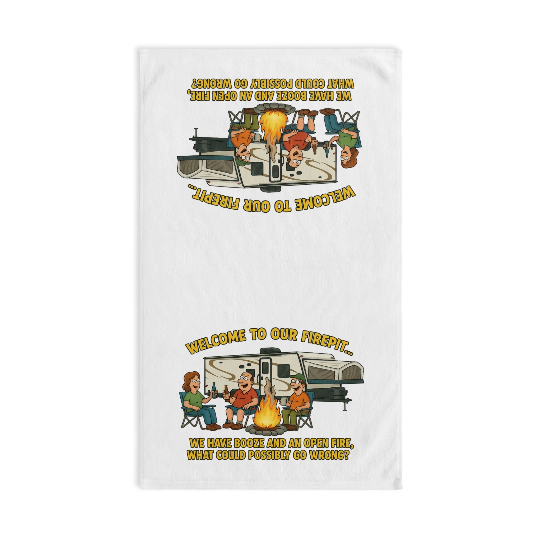 Welcome to Our Fire Pit Hand Towel, Fun Kitchen Decor, Camping Gift, Unique Barbecue Towel, Outdoor Gathering Essential, Holiday Host Gift