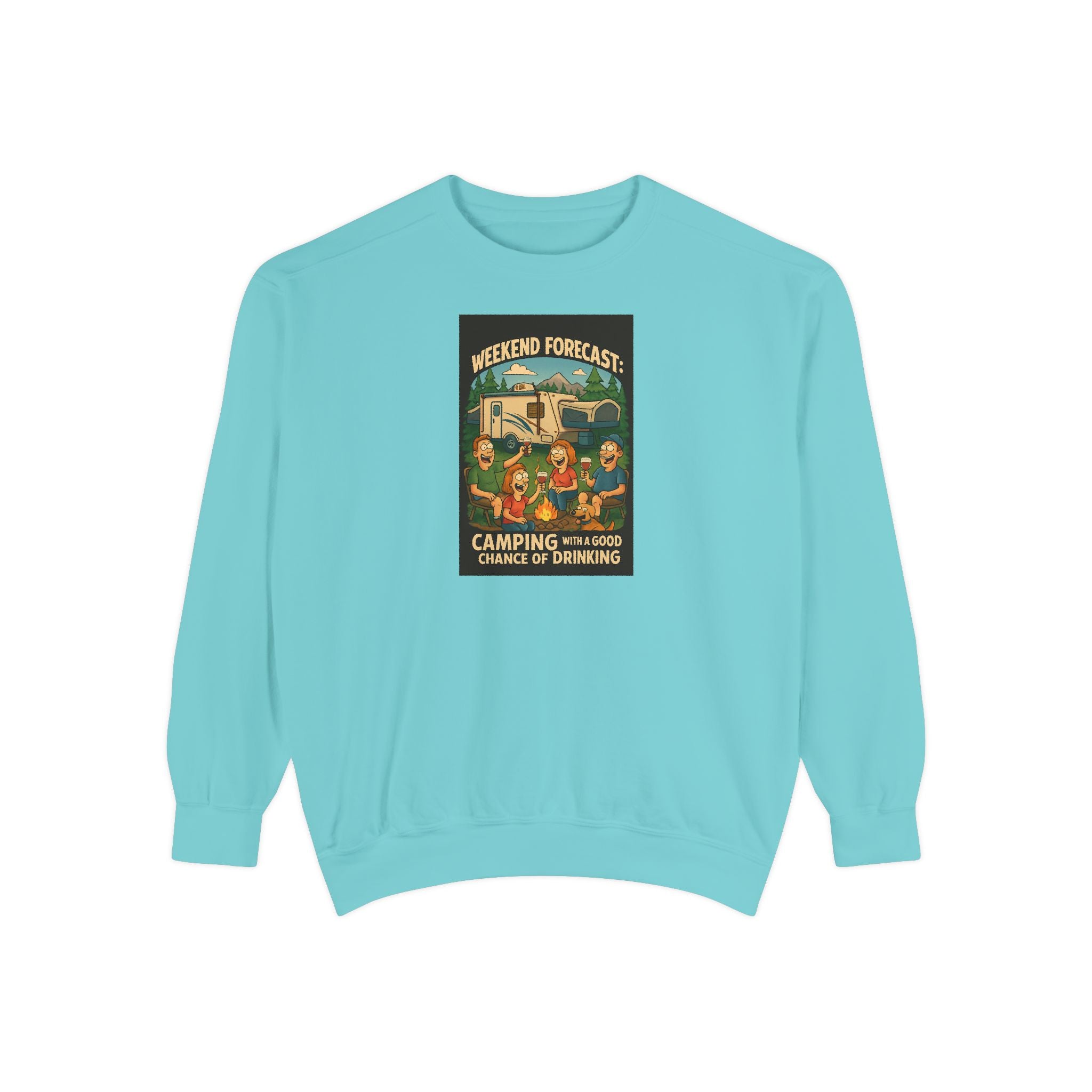 Weekend Forecast Camping Sweatshirt, Cozy Unisex Sweatshirt, Gift for Campers, Outdoor Adventure Apparel, Relaxed Fit Sweatshirt