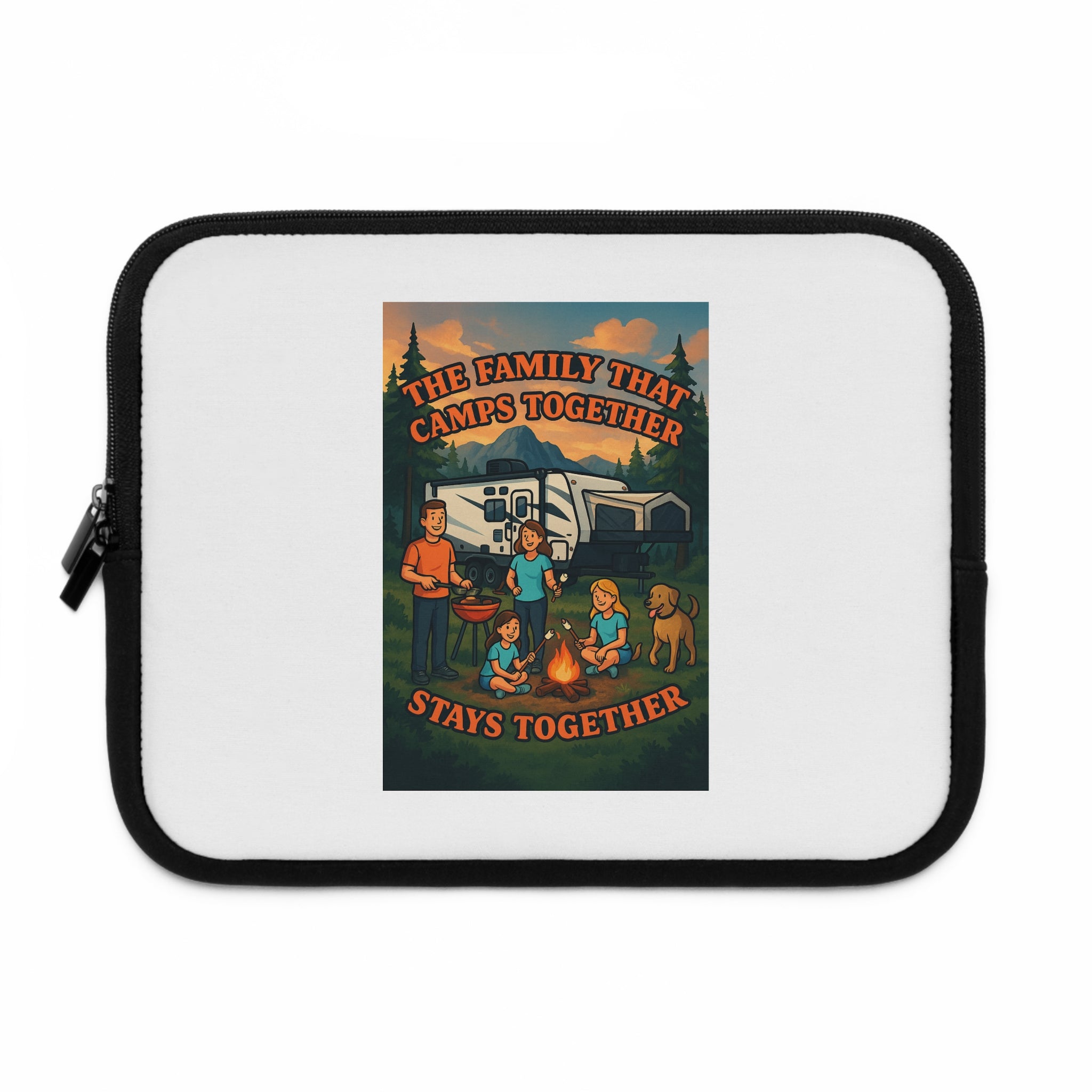 Camping Family Laptop Sleeve, Nature Themed Sleeve, Outdoor Adventure Case, Gifts for Campers, Family Reunion Accessory