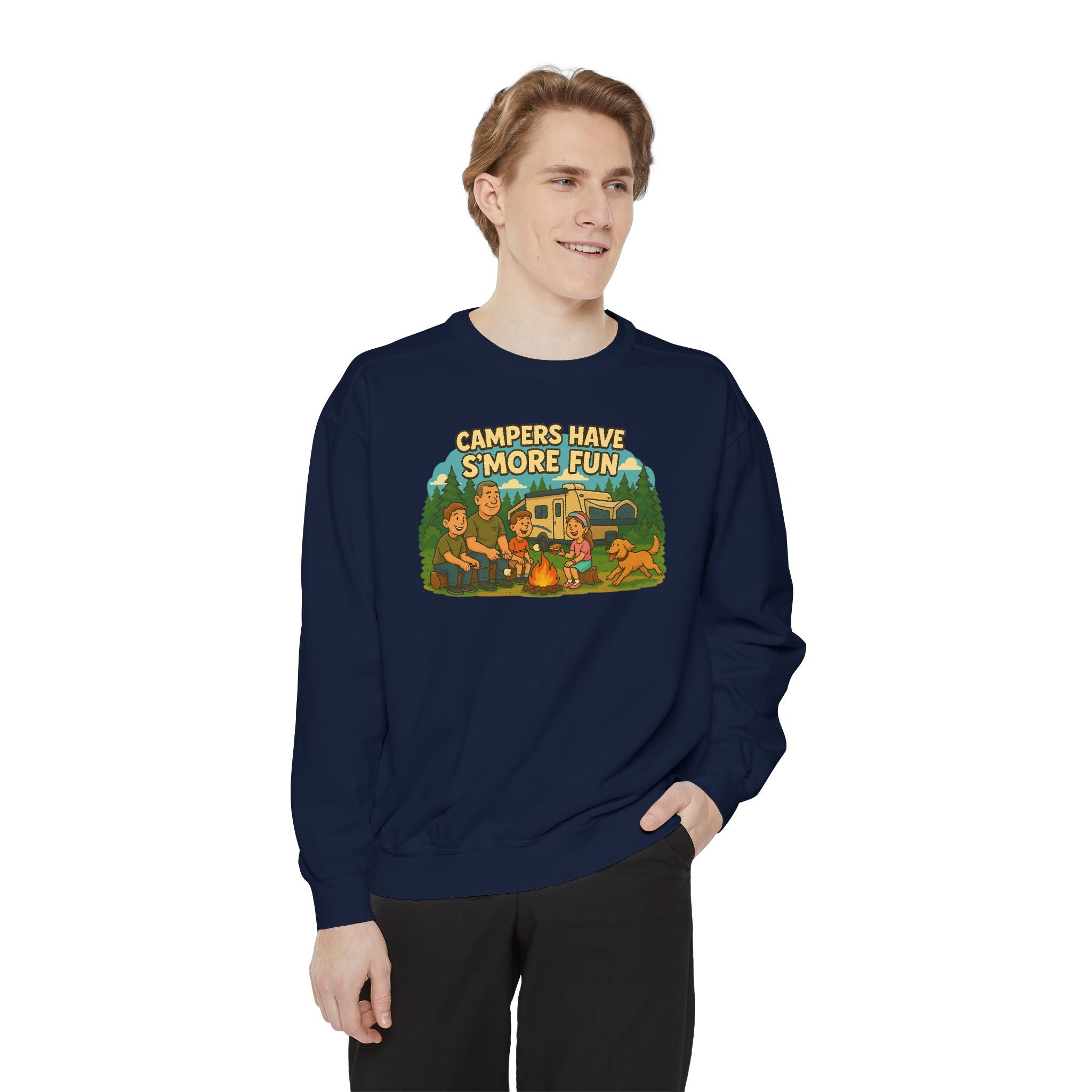 Camper Vibes Sweatshirt - Enjoy S'mores, Unisex Campfire Clothing, Perfect for Outdoor Adventures, Gift for Adventurers, Cozy Camping Attire