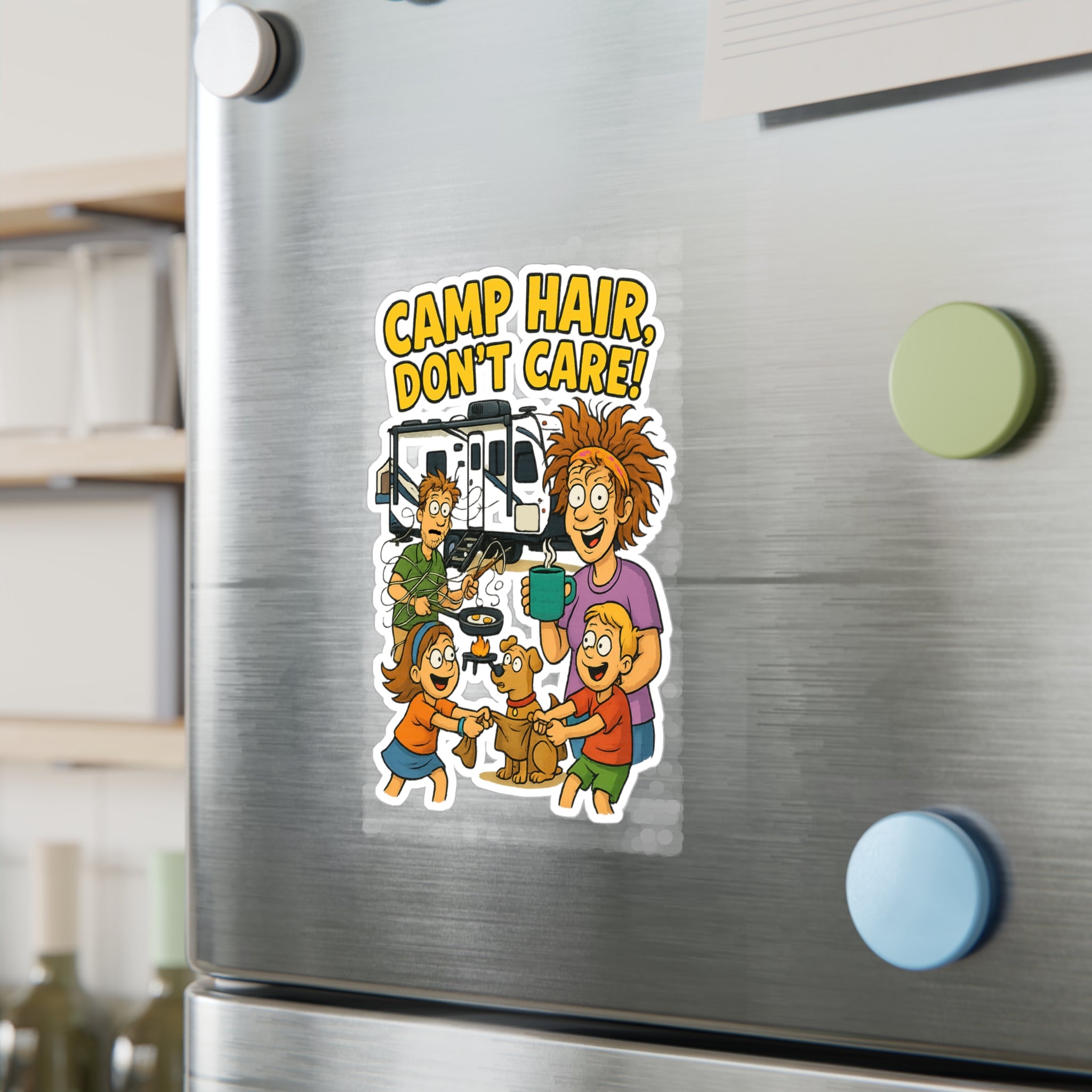 Camp Hair Don't Care Vinyl Decals, Fun Stickers for RV Campers, Outdoor Adventure Decor, Family Road Trip Accessories, Car Window Stickers