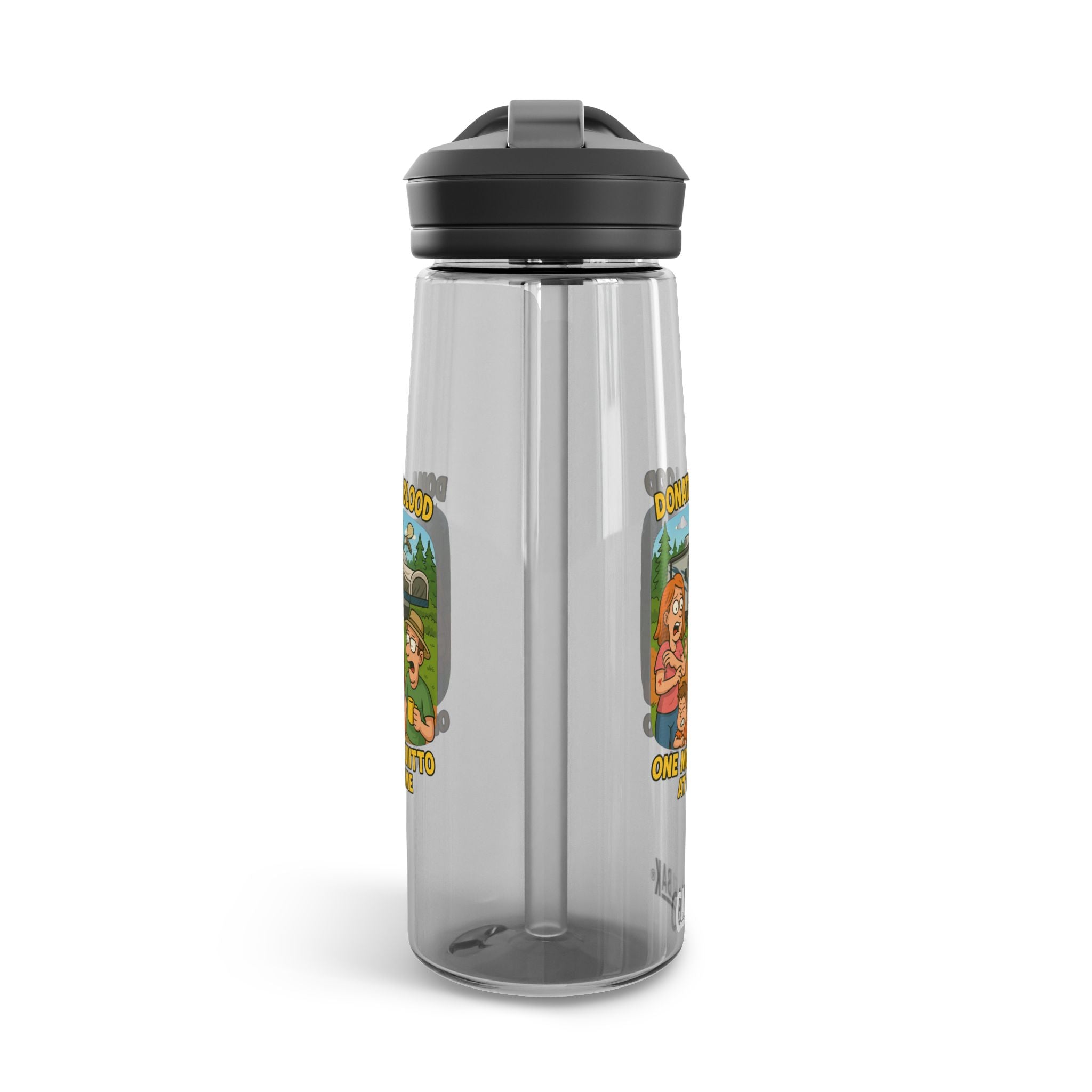 Fun Cartoon Water Bottle, Quirky Drinkware, Motivational Hydration, Eco-Friendly Gift, Ideal for Campers, Perfect for Summer, Donation Theme