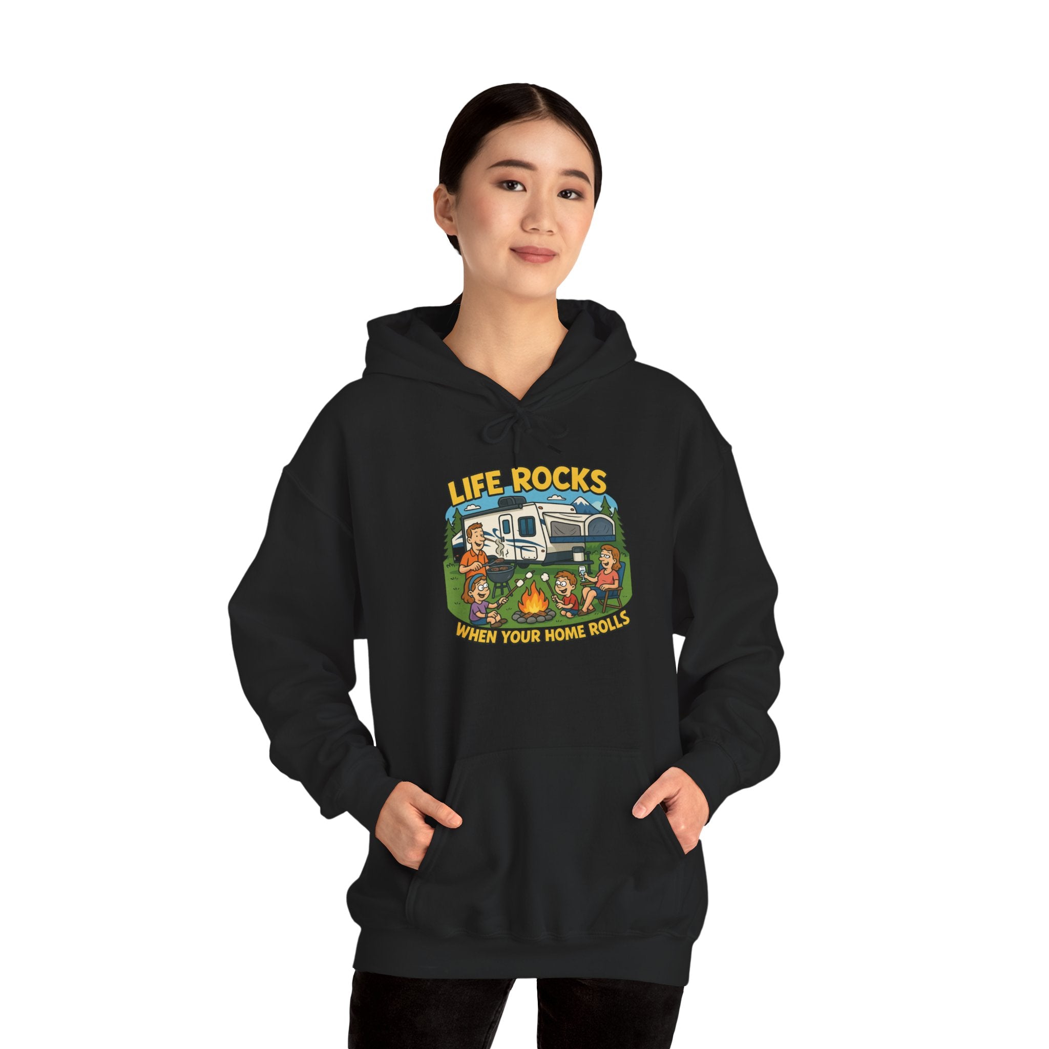 Campfire Adventure Hoodie with Retro Design, Cozy Gift for Outdoor Lovers, Perfect for Camping, Road Trips, and Casual Wear