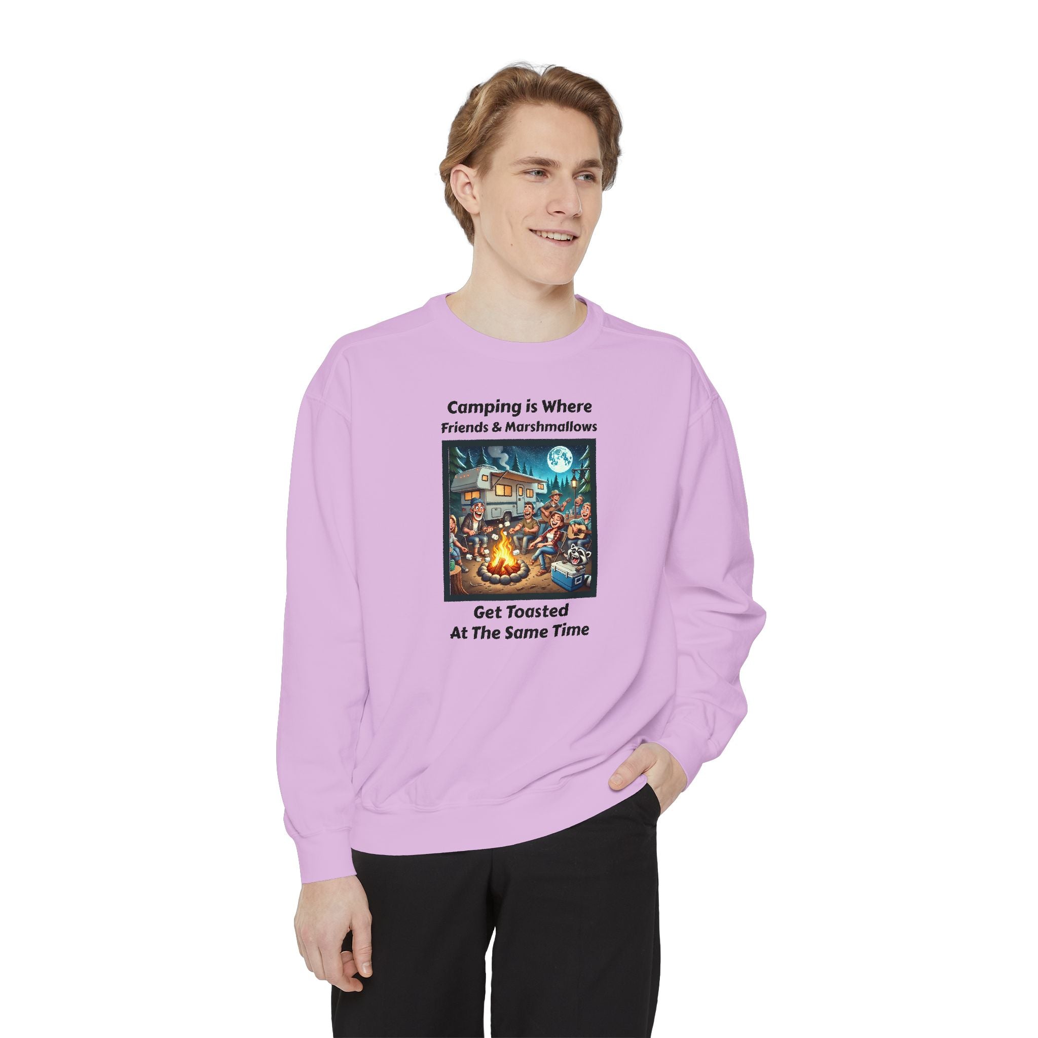 Unisex Garment-Dyed Sweatshirt - Camping is where friends and marshmallows get toasted at the same time