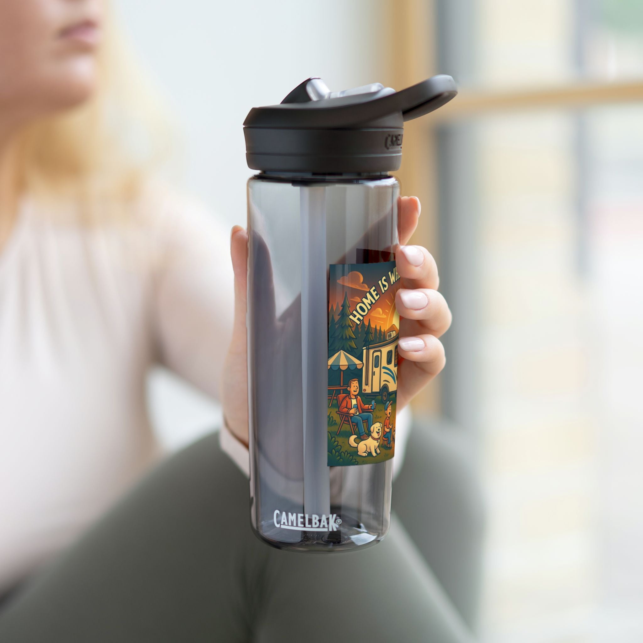 Campfire Adventures Water Bottle, RV Life, Outdoor Fun, Camping Gear, Hydration Bottle, Eco-Friendly Drinking