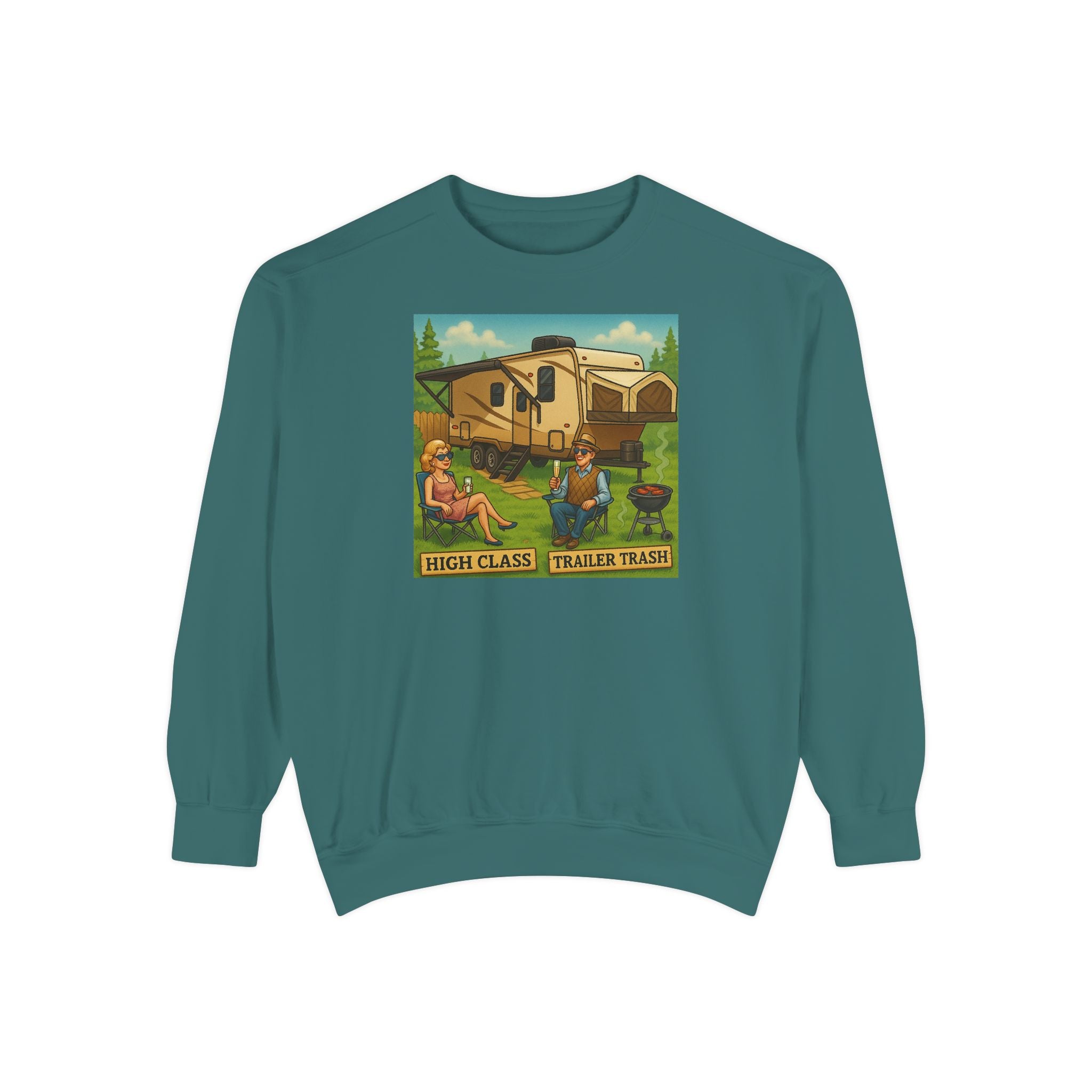 Vintage-Inspired Unisex Sweatshirt with 'High Class Trail Trash' Design