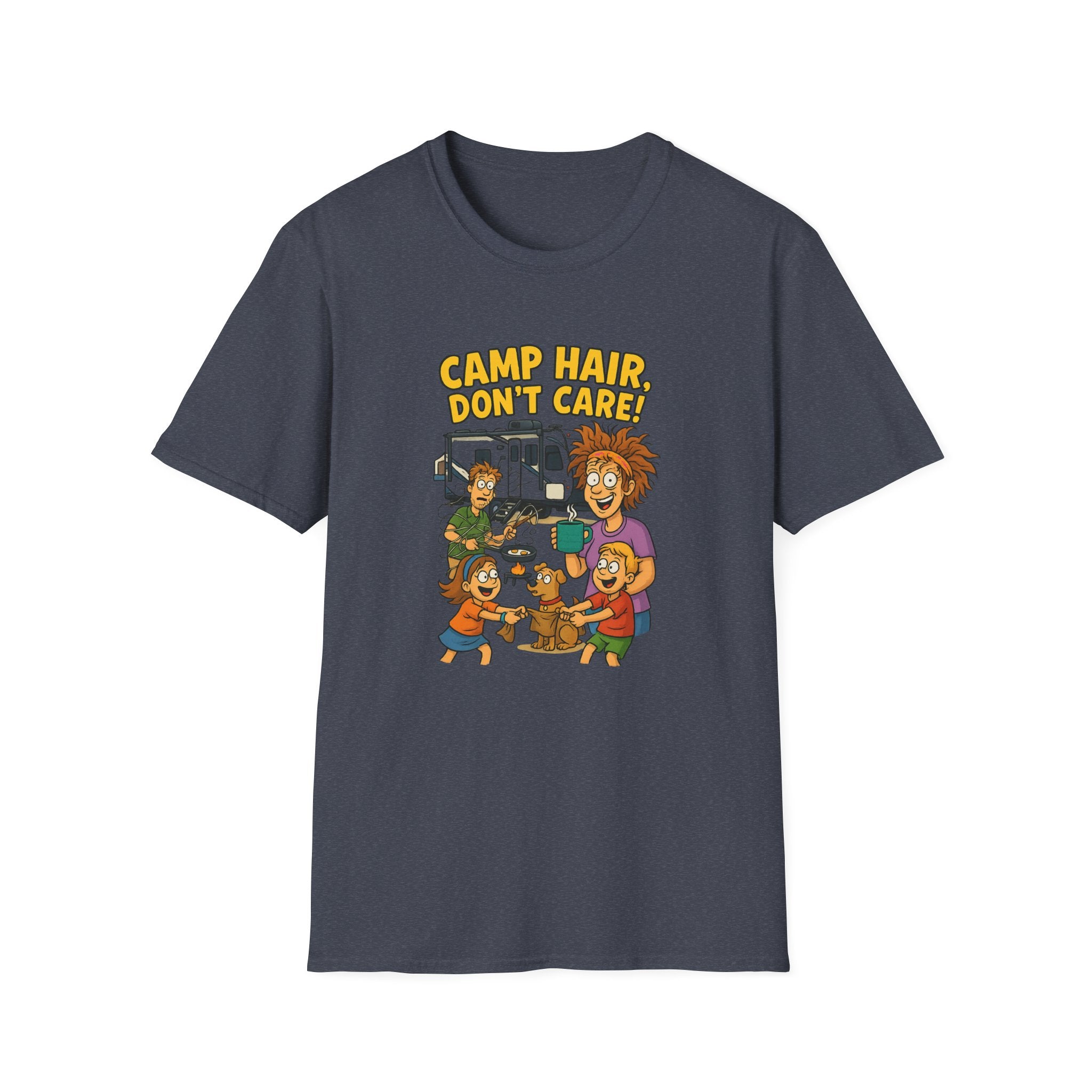 Camp Hair Don't Care Unisex Softstyle T-Shirt - Fun Summer Vibes for Campers