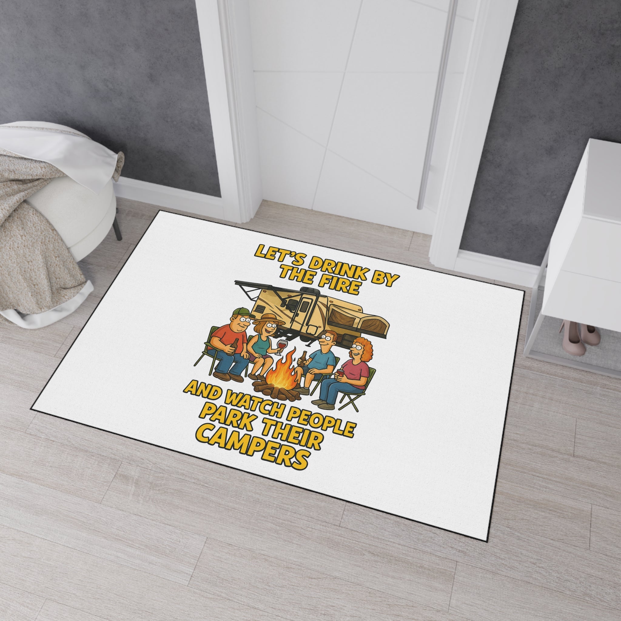 Camper-Themed Heavy Duty Floor Mat for Outdoor Gatherings, RV Decor, Camping Accessories, BBQ Parties, Fire Pit Mat