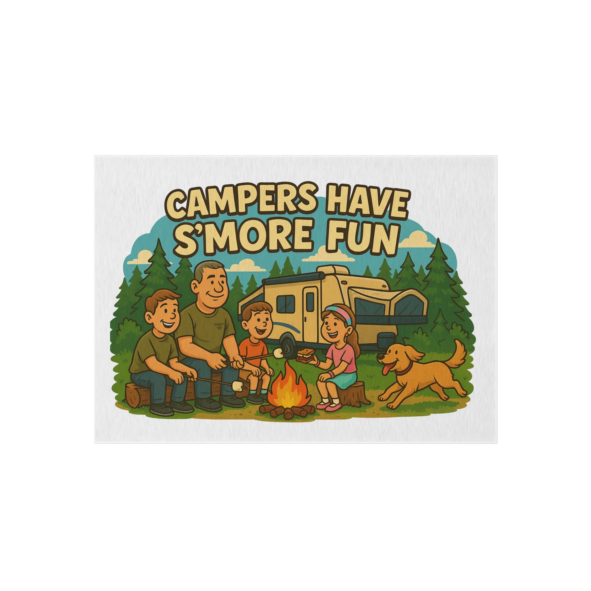 Campfire Fun Outdoor Rug, Family Camping Decor, Patio Mat, Garden Rug, Outdoor Entertaining, S'mores Themed