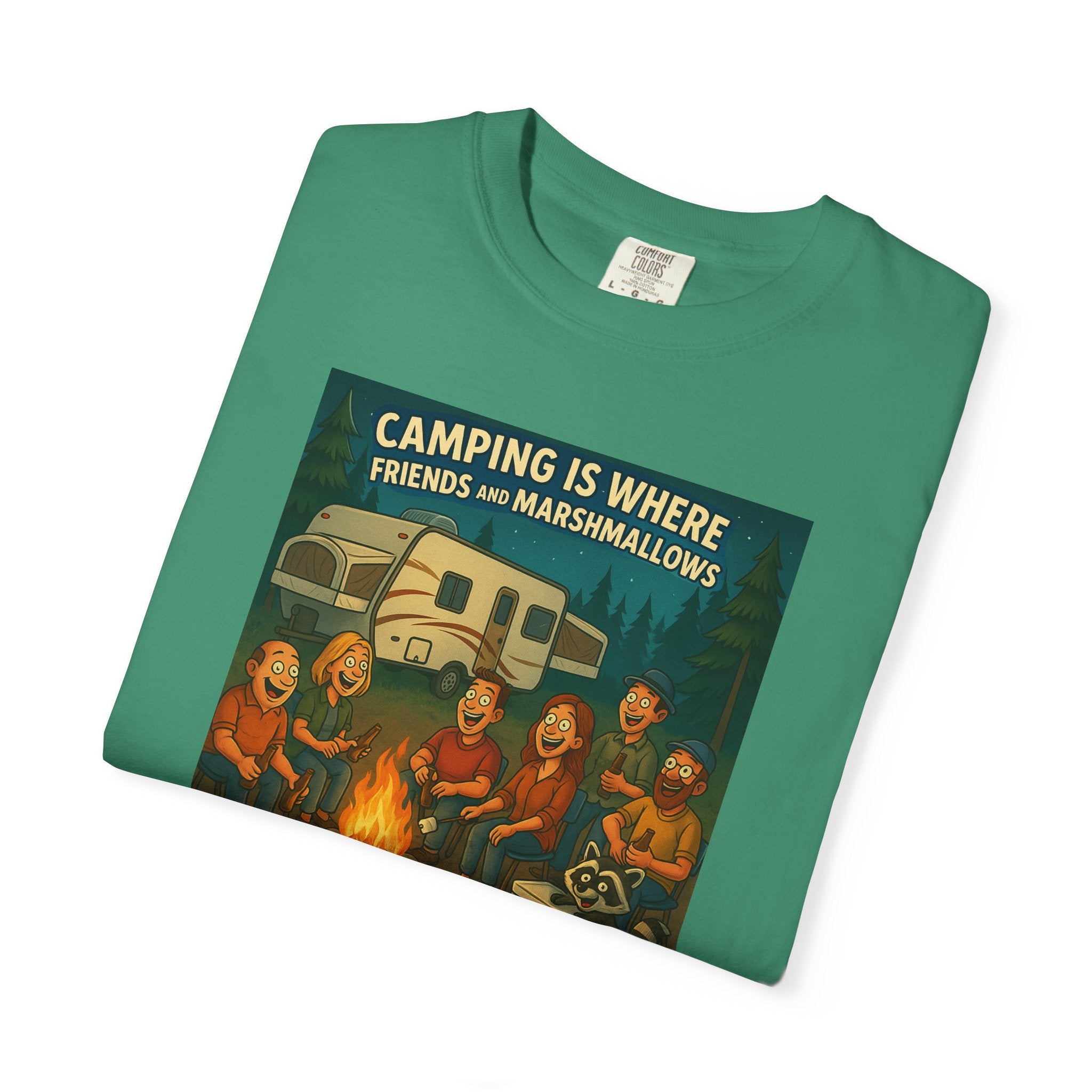 Camping T-Shirt: Get Toasted with Friends, Unisex Garment-Dyed Tee, Outdoor Adventure Shirt, Camping Gift, Summer BBQ Shirt, Family [...]