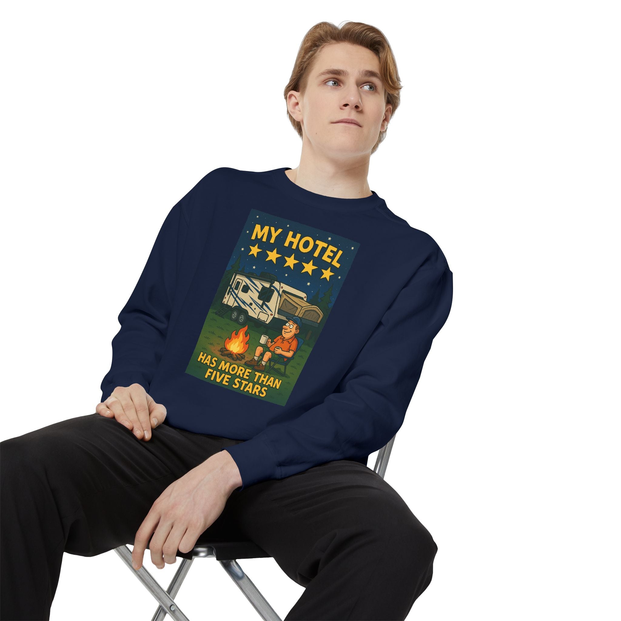 My Hotel Sweatshirt - Cozy Camping Apparel, Unisex Garment-Dyed Sweatshirt for Outdoor Lovers, Perfect for Bonfire Nights, Gift for Campers
