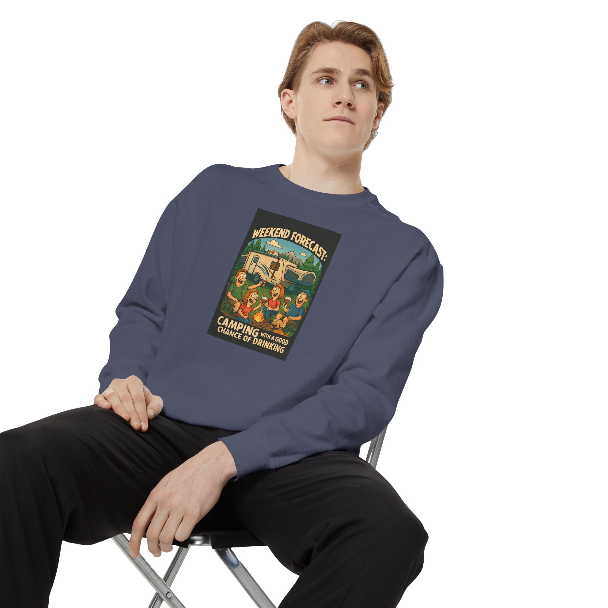 Weekend Forecast Camping Sweatshirt, Cozy Unisex Sweatshirt, Gift for Campers, Outdoor Adventure Apparel, Relaxed Fit Sweatshirt