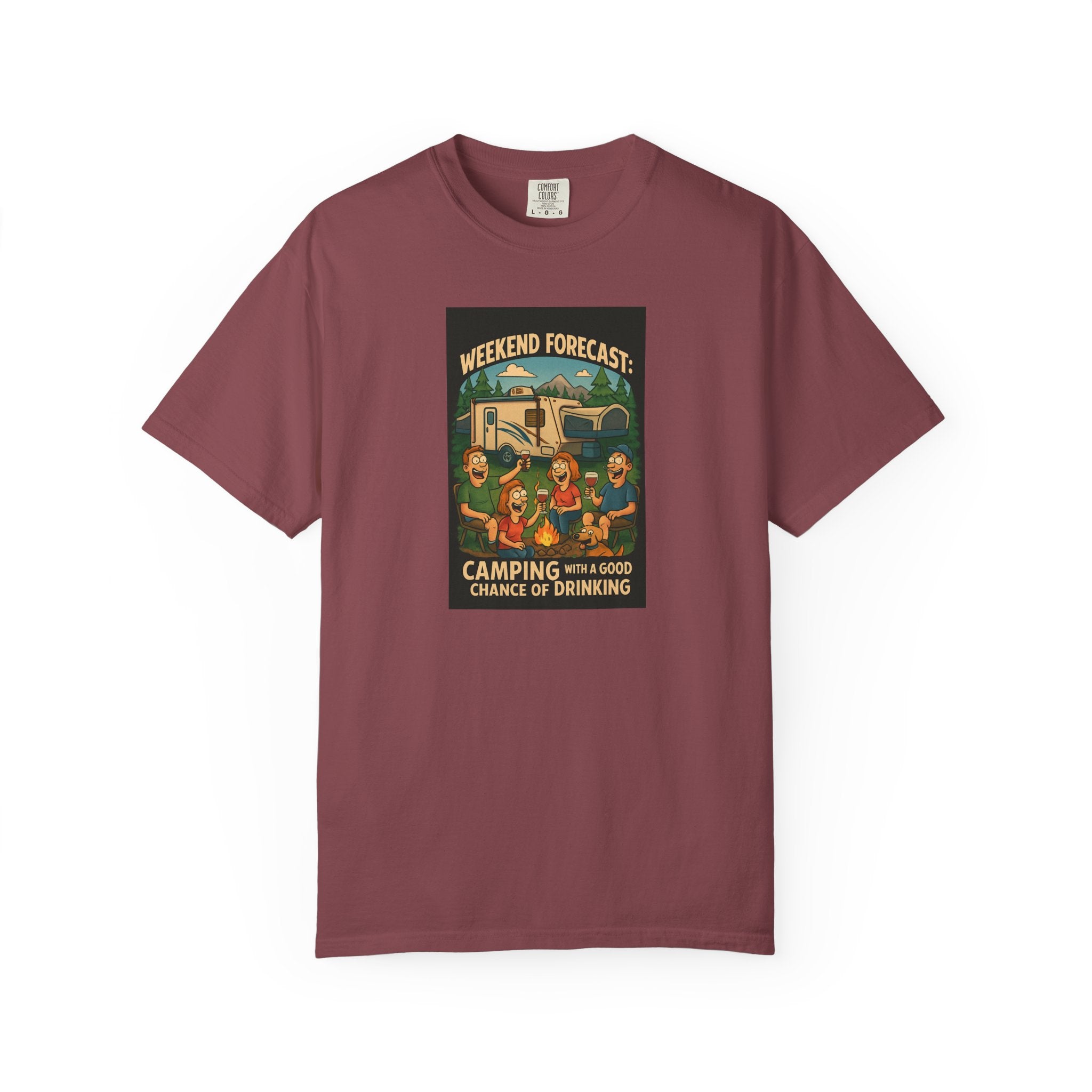 Camping Forecast T-Shirt, Unisex Graphic Tee, Gift for Campers, Outdoor Adventure Apparel, Weekend Getaway Shirt, Nature Lover's Tee