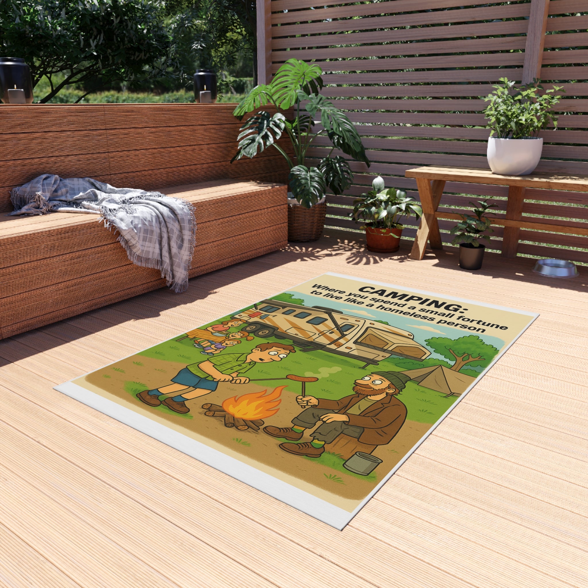 Camping Themed Outdoor Rug - Perfect for RV Adventures, Picnics, and Backyard Gatherings, Unique Gift for Outdoor Lovers