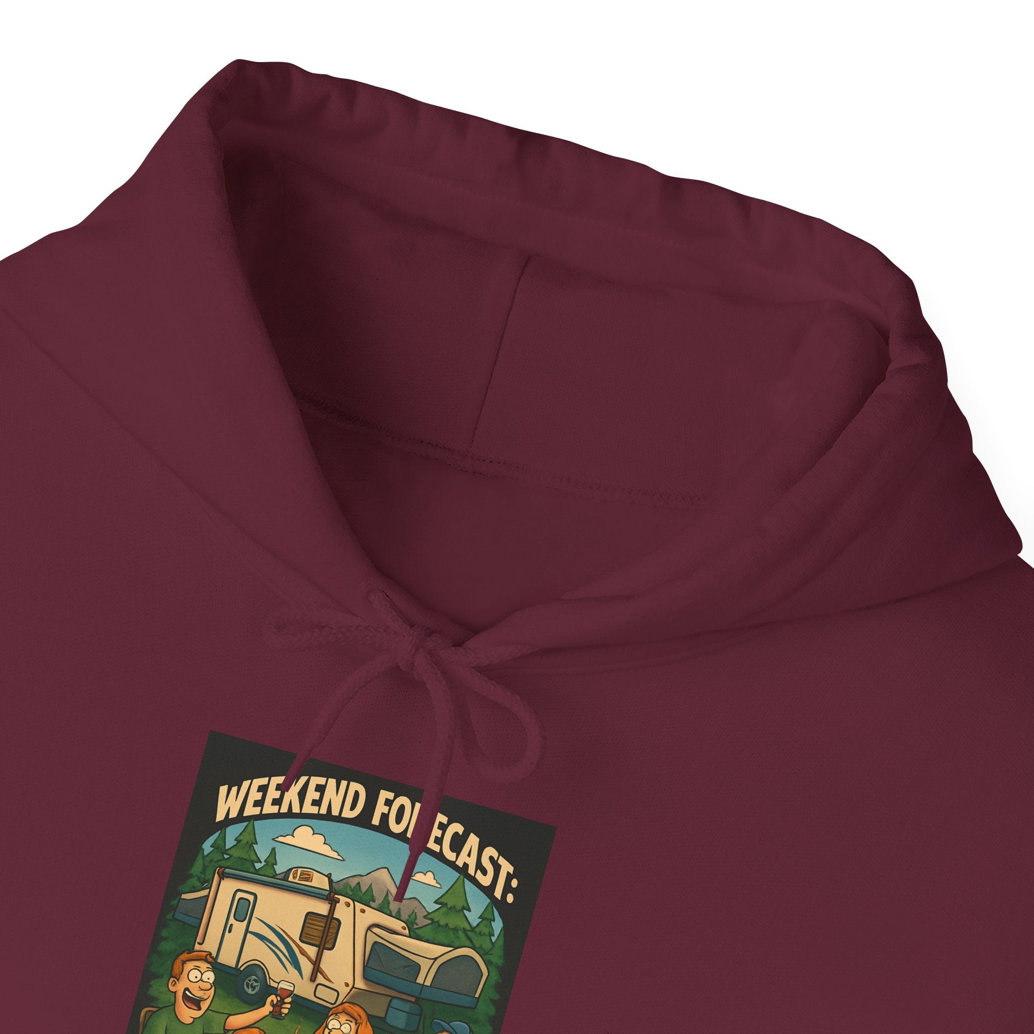 Camping Forecast Graphic Hoodie, Unisex Heavy Blend Sweatshirt, Outdoor Apparel, Weekend Getaway Gift, Nature Lover Clothing