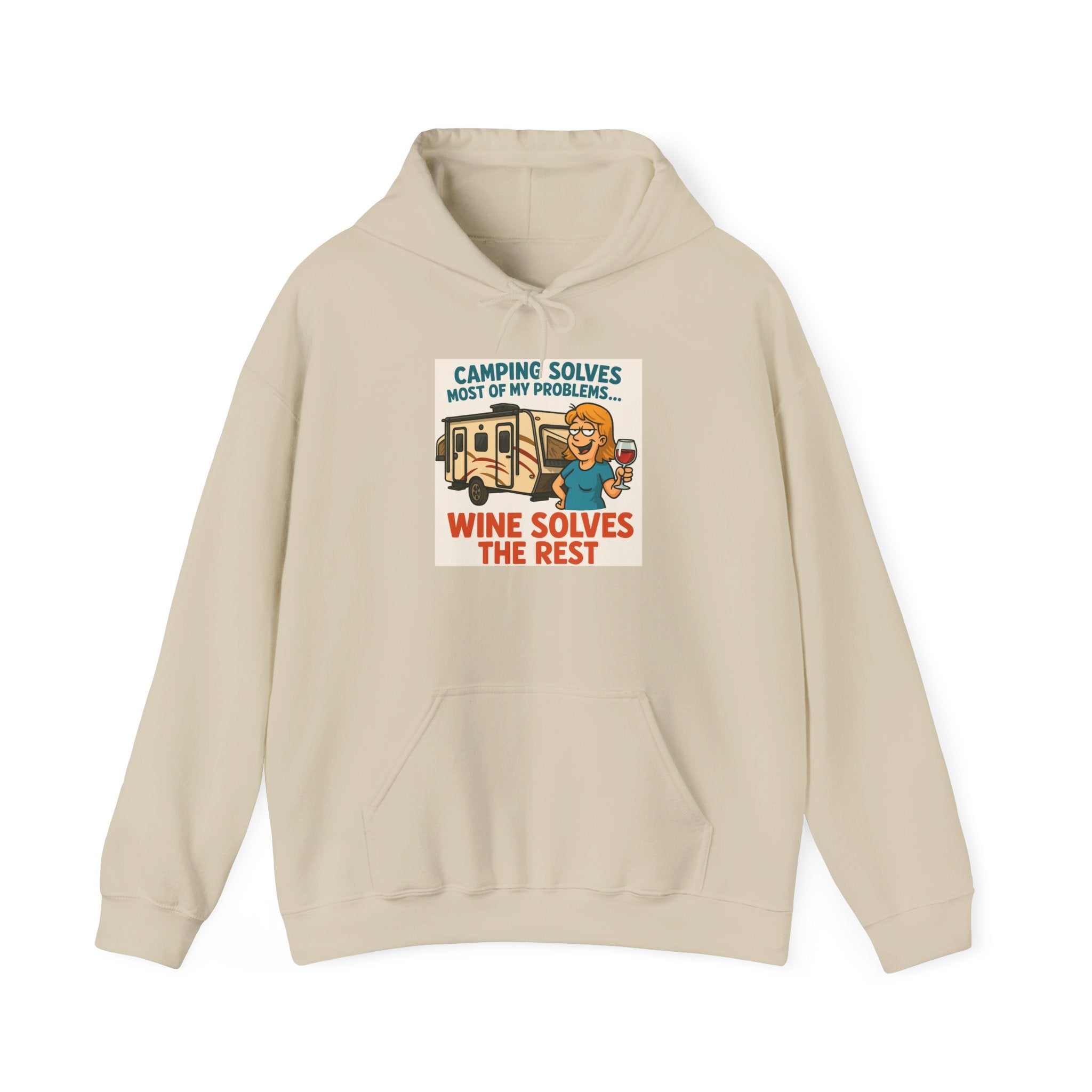 Camping Humor Hooded Sweatshirt - Wine Lovers Gift, Cozy Outdoor Hoodie, Great for Camping, Funny Sweatshirt, Relaxing Apparel