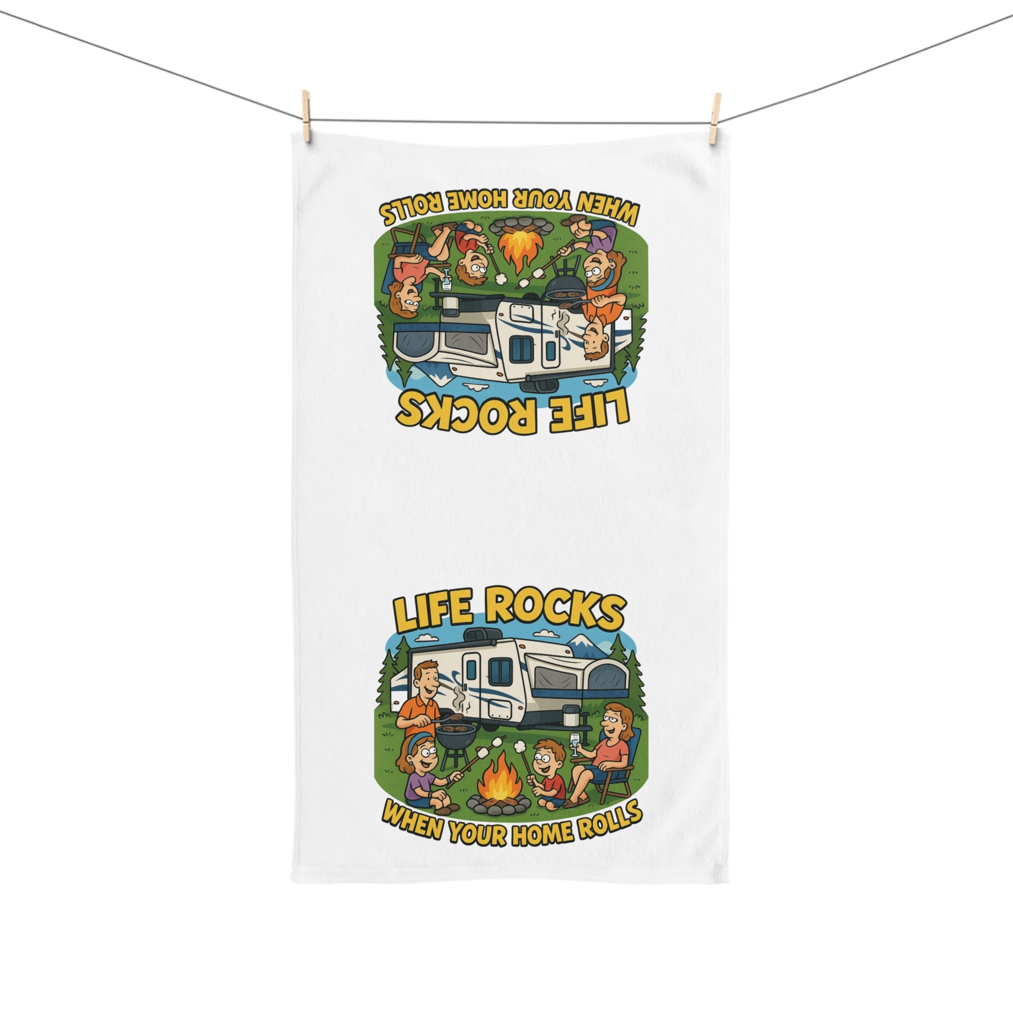 RV Camping Hand Towel, Fun Outdoor Towels, Gift for Campers, Kitchen Towel, Life Rocks Home Rolls