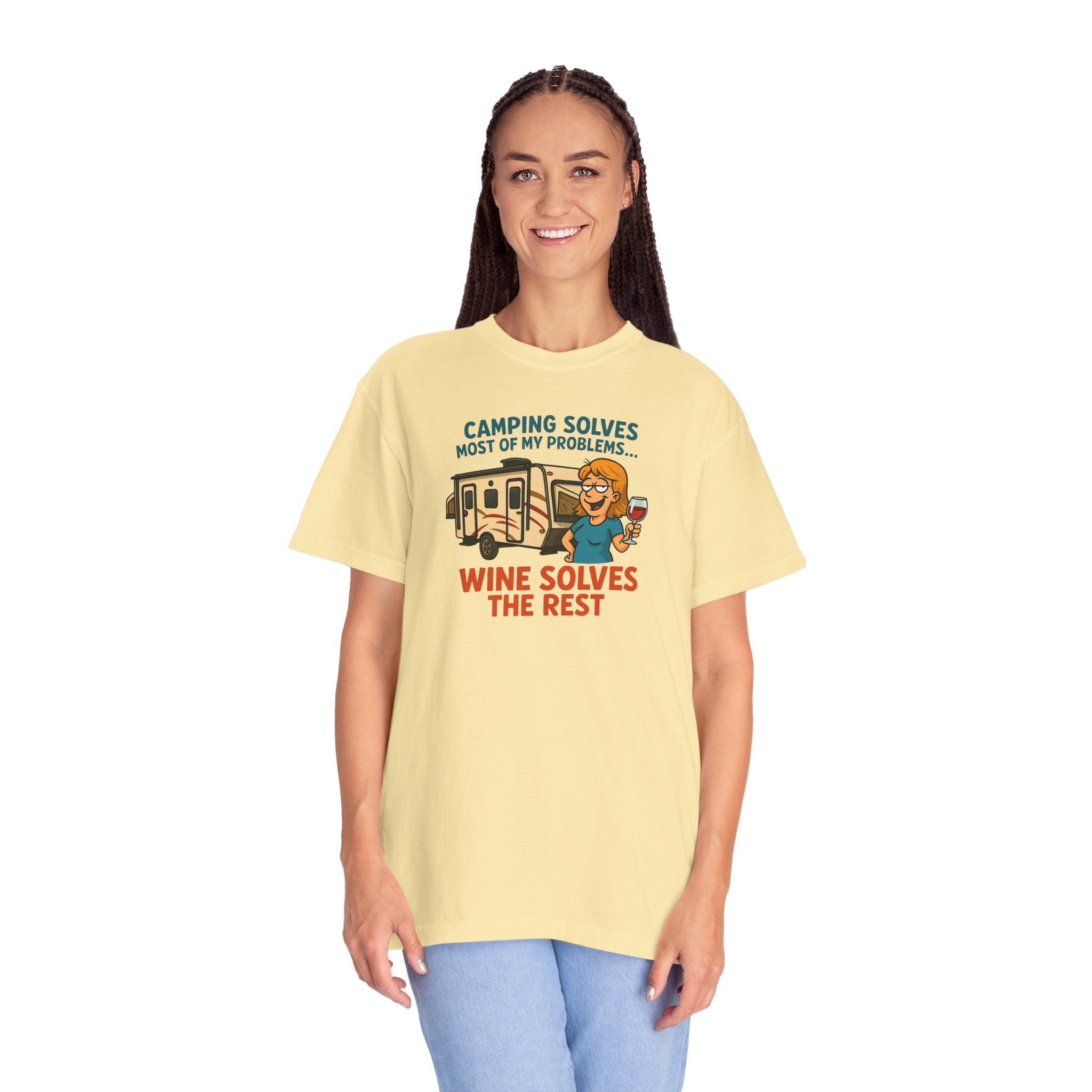 Camping & Wine Unisex T-Shirt, Relaxed Fit Tee, Perfect Gift for Campers, Wine Lovers, Outdoor Enthusiasts, Summer Celebrations