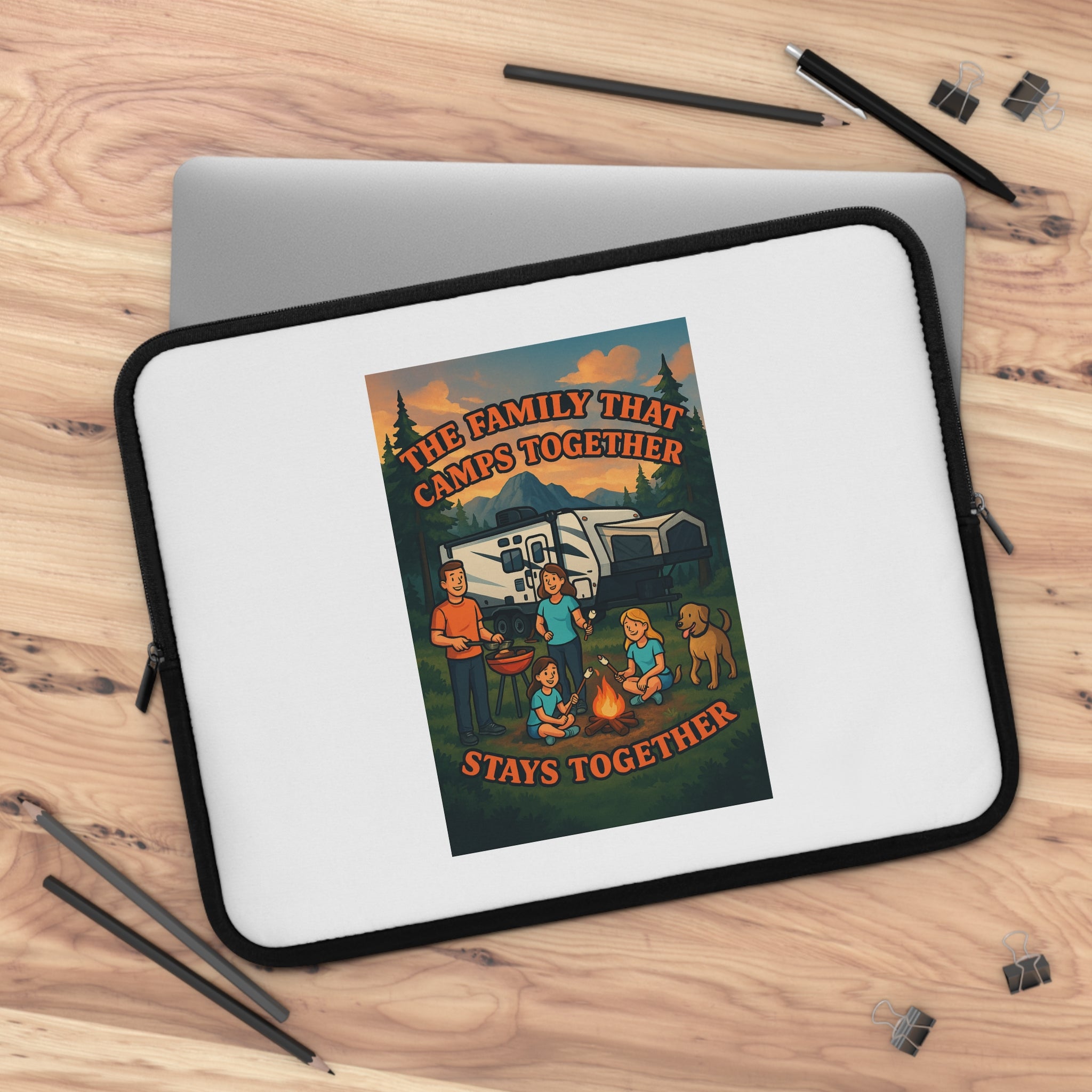 Camping Family Laptop Sleeve, Nature Themed Sleeve, Outdoor Adventure Case, Gifts for Campers, Family Reunion Accessory