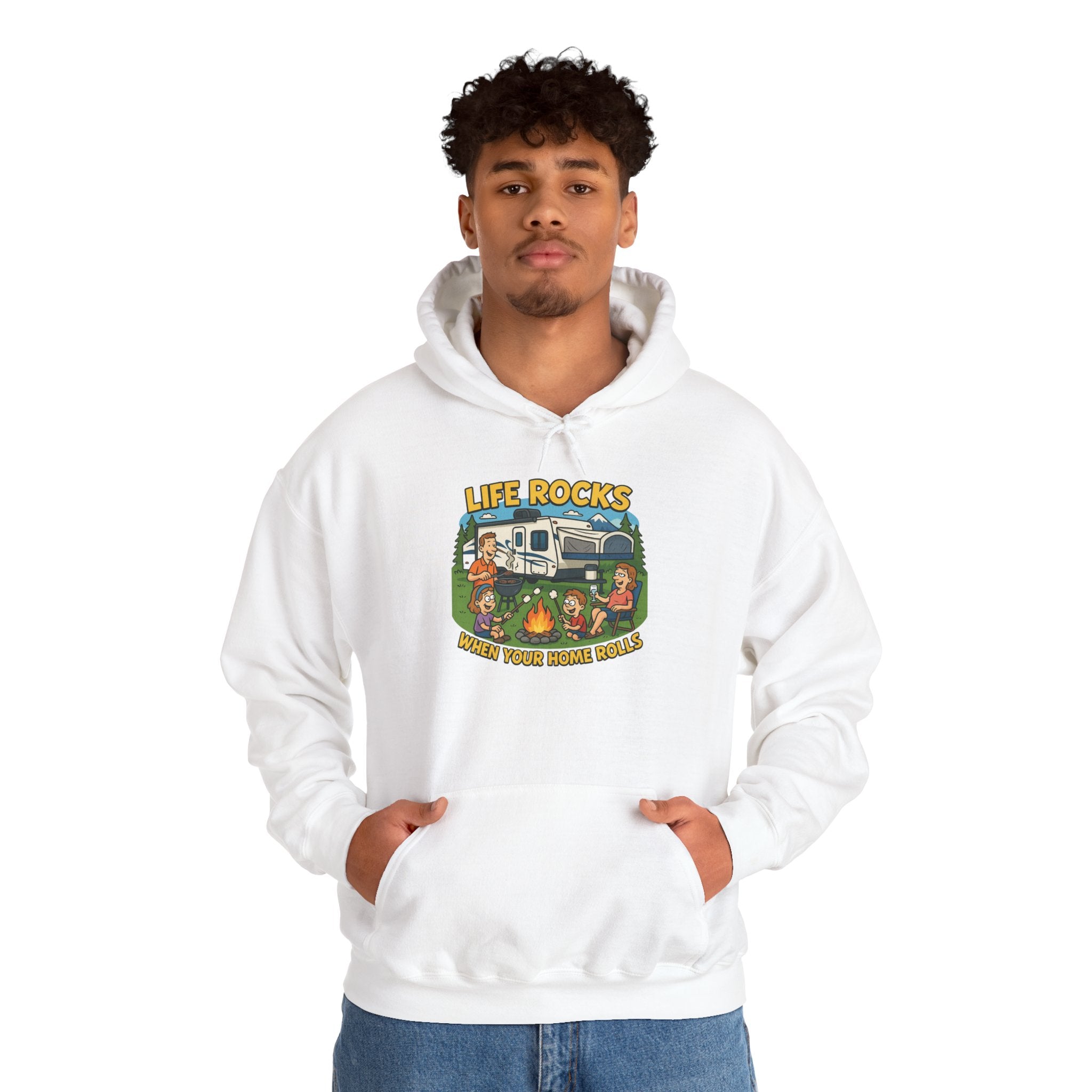 Campfire Adventure Hoodie with Retro Design, Cozy Gift for Outdoor Lovers, Perfect for Camping, Road Trips, and Casual Wear